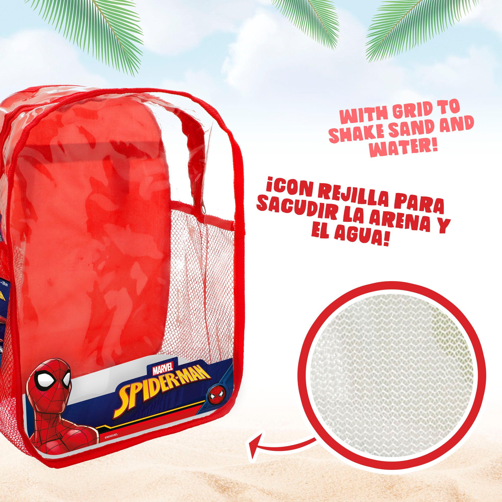 Spiderman Set cubo playa  Ø18 cm con accesorios y mochila transporte