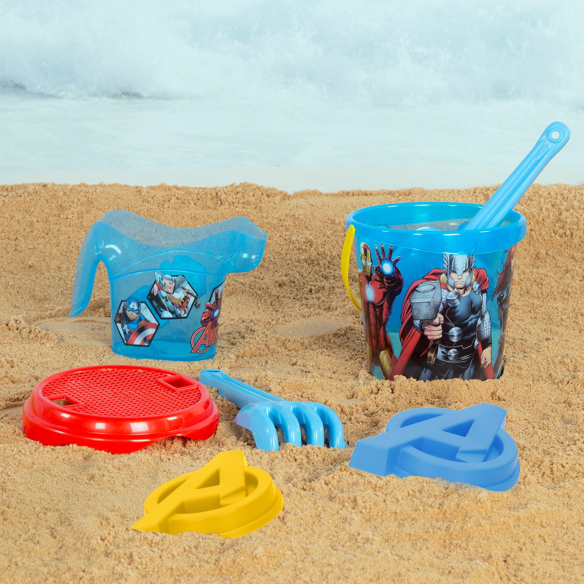 Avengers Set cubo playa Ø18 cm con accesorios y mochila transporte