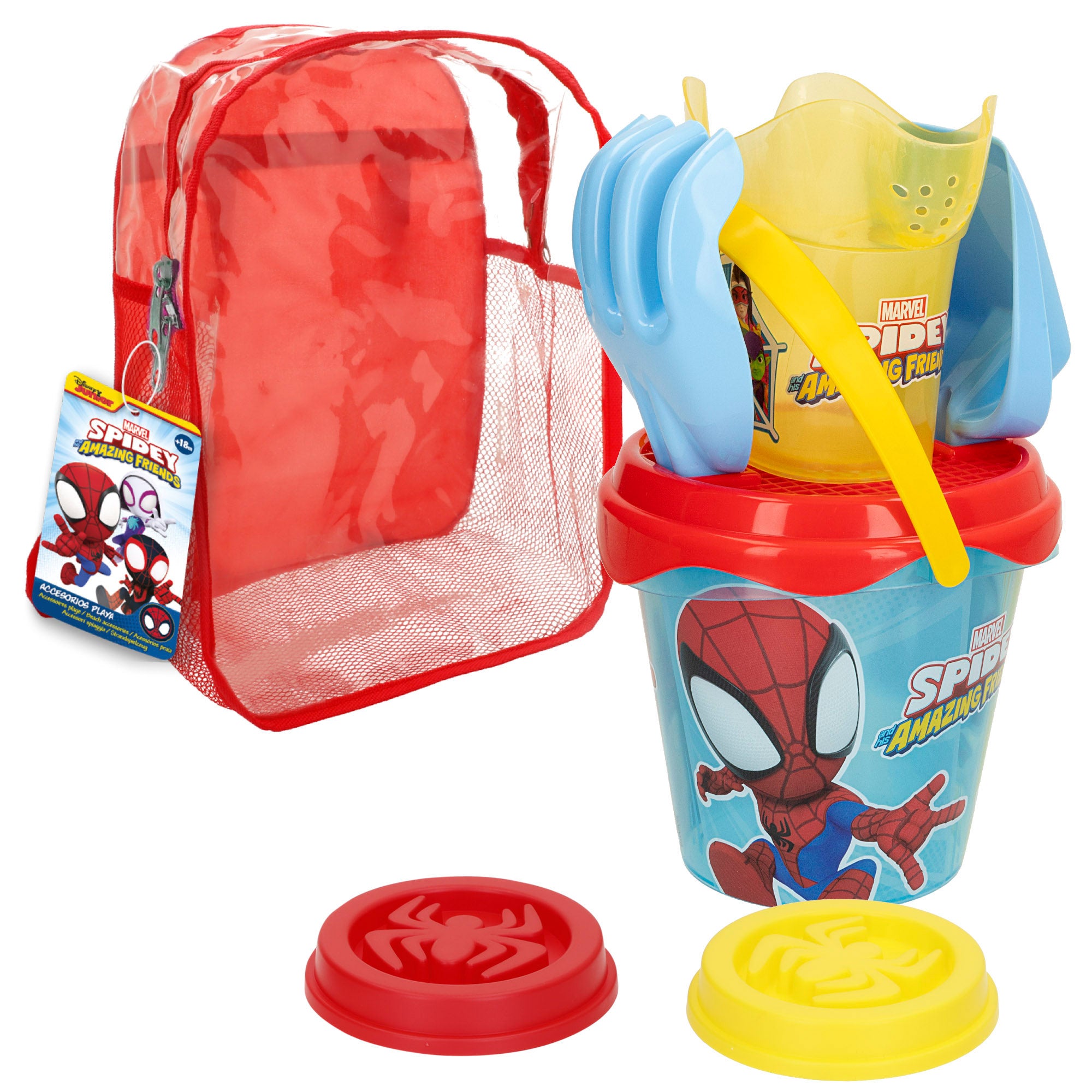 Marvel Spidey y su superequipo Set cubo playa Ø14 cm con accesorios y mochila transporte