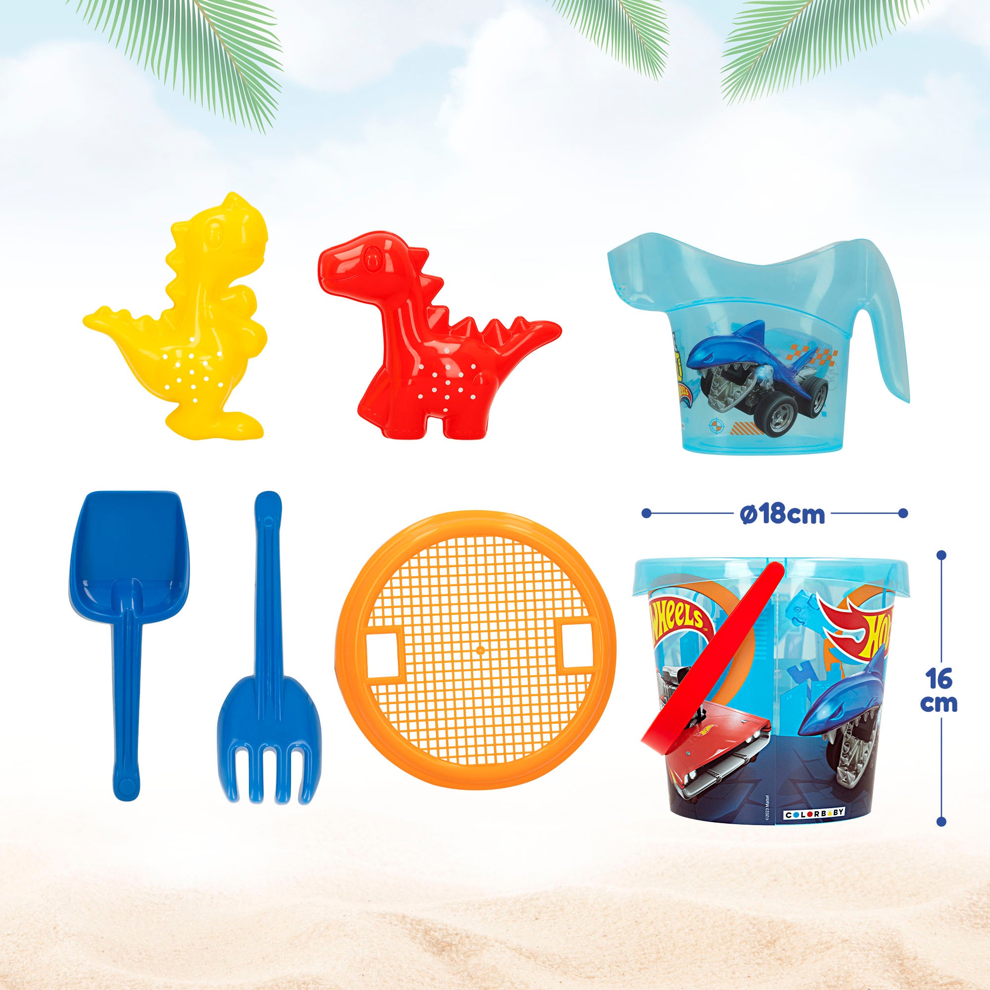 Hot Wheels Set cubo de playa con accesorios y mochila transporte