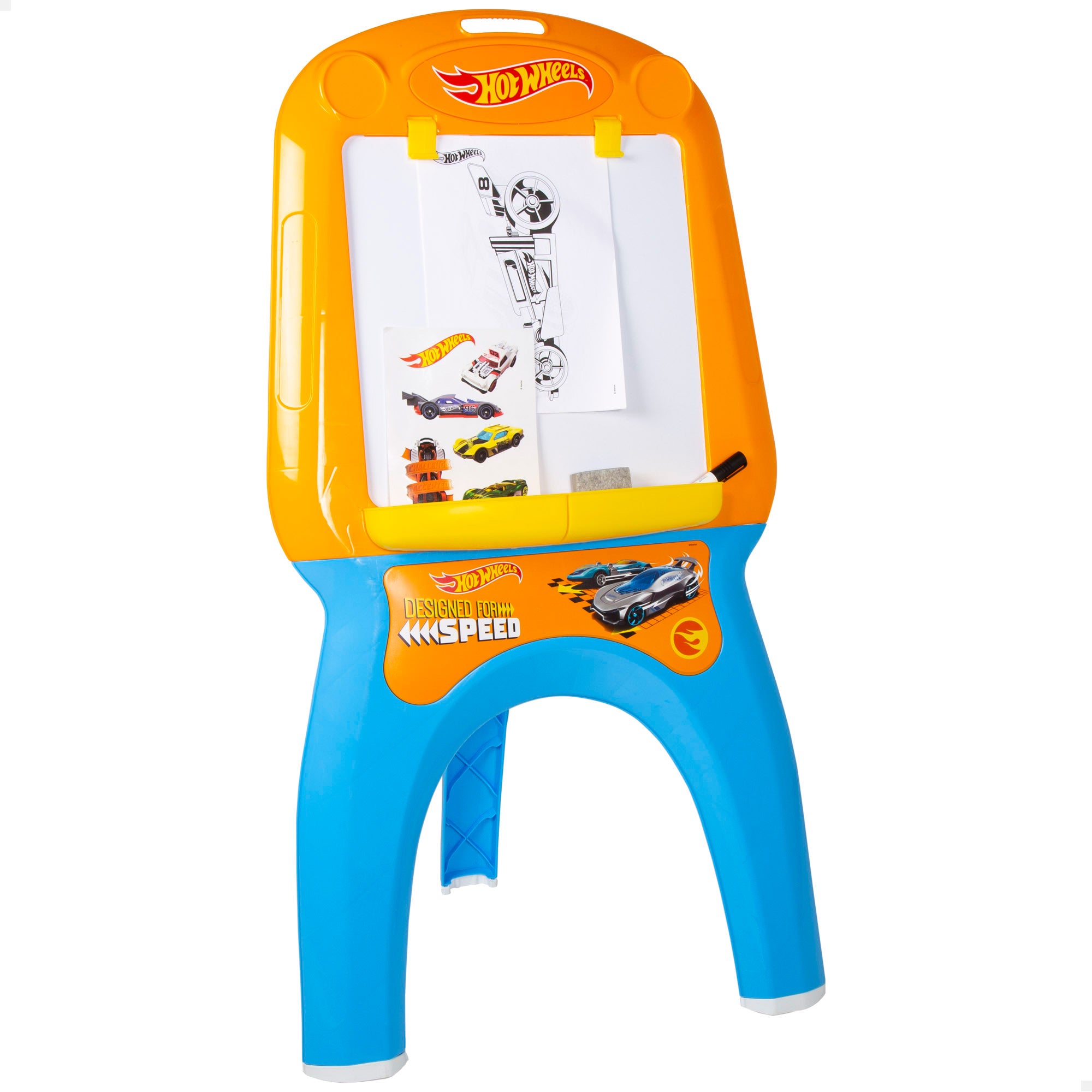 Hot Wheels Pizarra infantil caballete con rotulador, stickers y hojas para colorear
