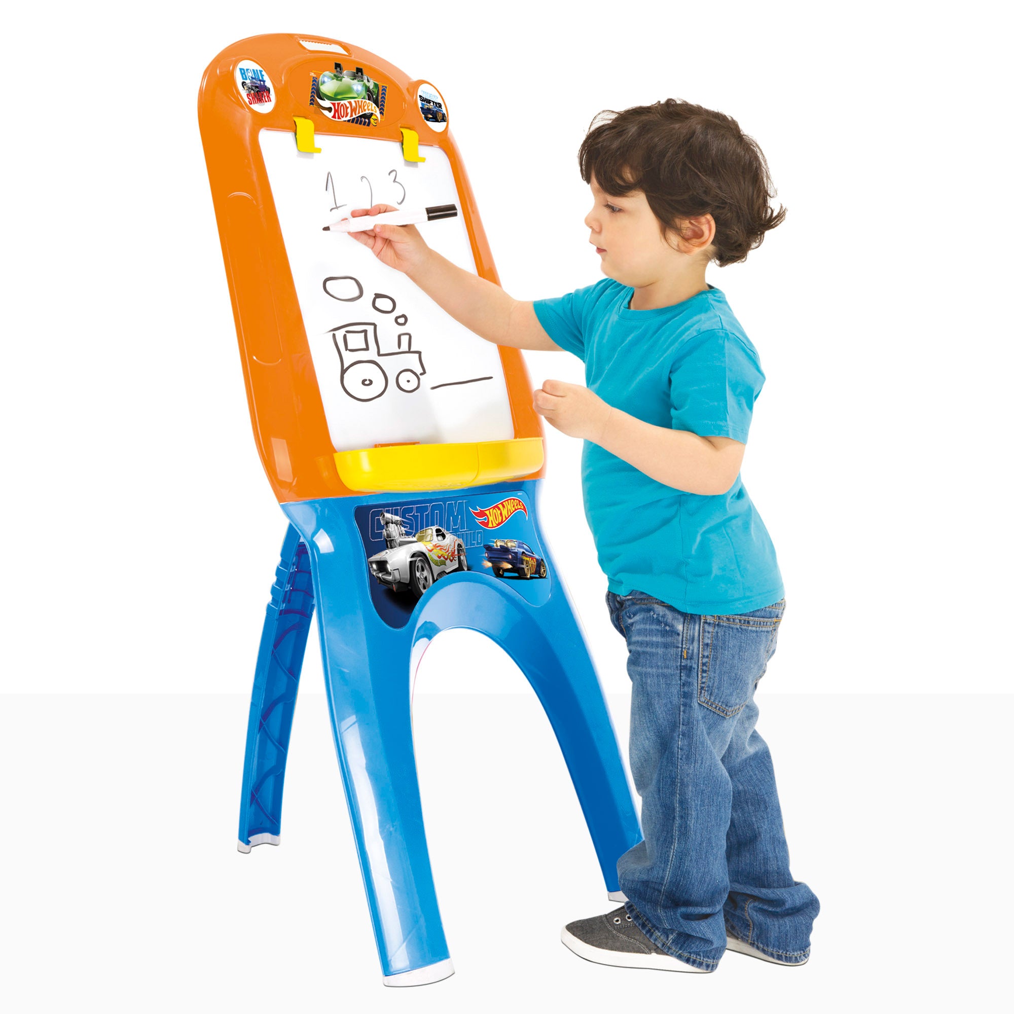 Hot Wheels Pizarra infantil caballete con rotulador, stickers y hojas para colorear