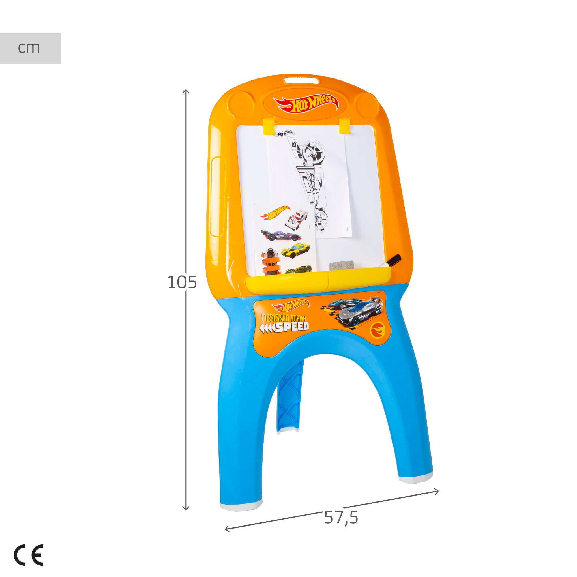 Hot Wheels Pizarra infantil caballete con rotulador, stickers y hojas para colorear