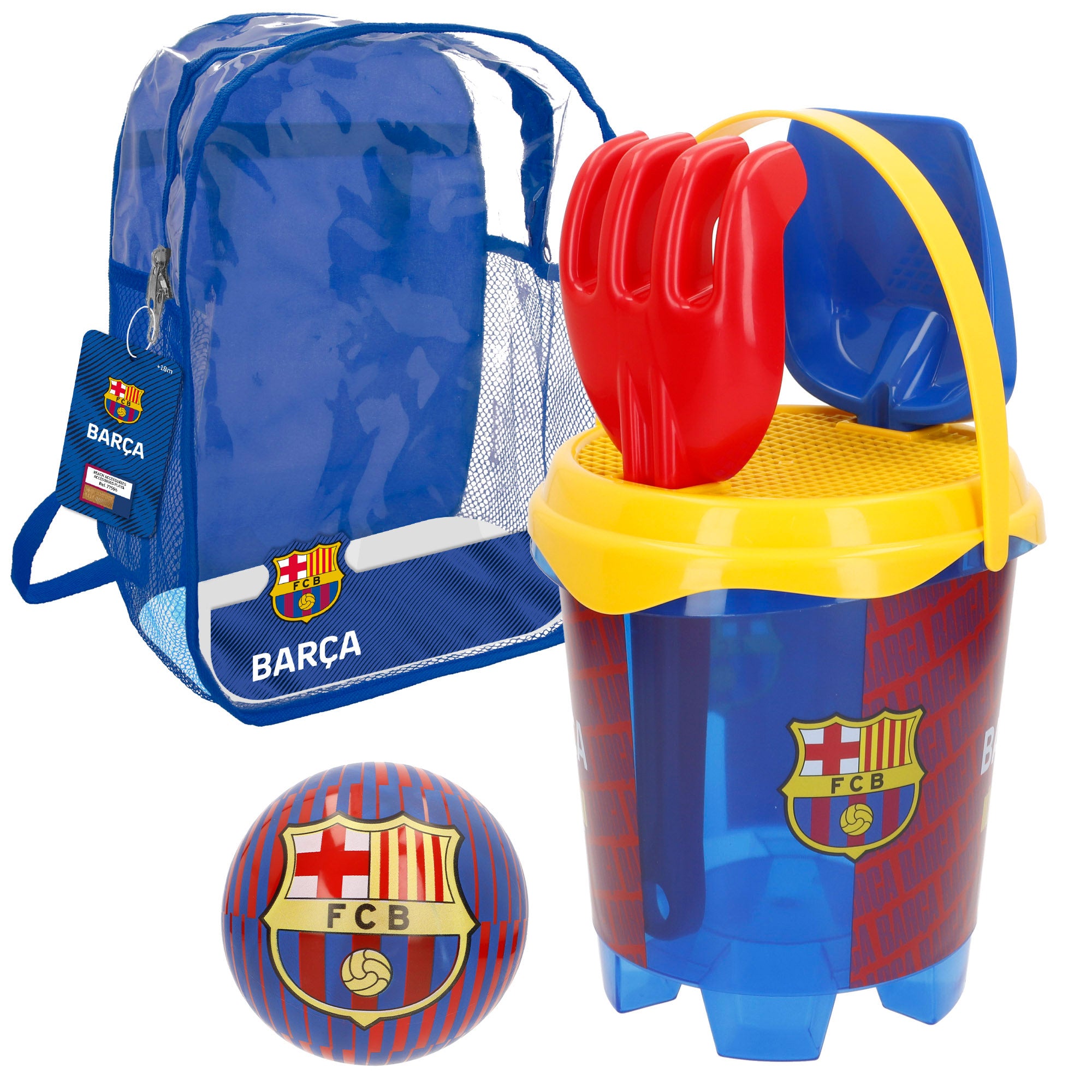 FC Barcelona Cubo de playa con accesorios y balón del equipo