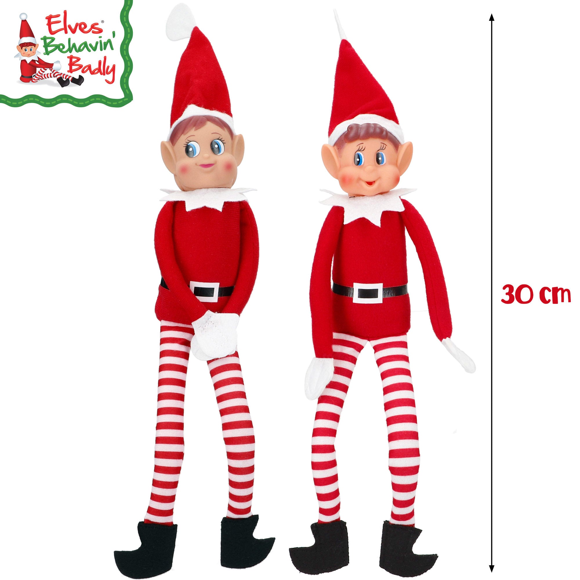Elves Behavin' Badly Pack 2 elfos traviesos originales (chico y chica) 30 cm