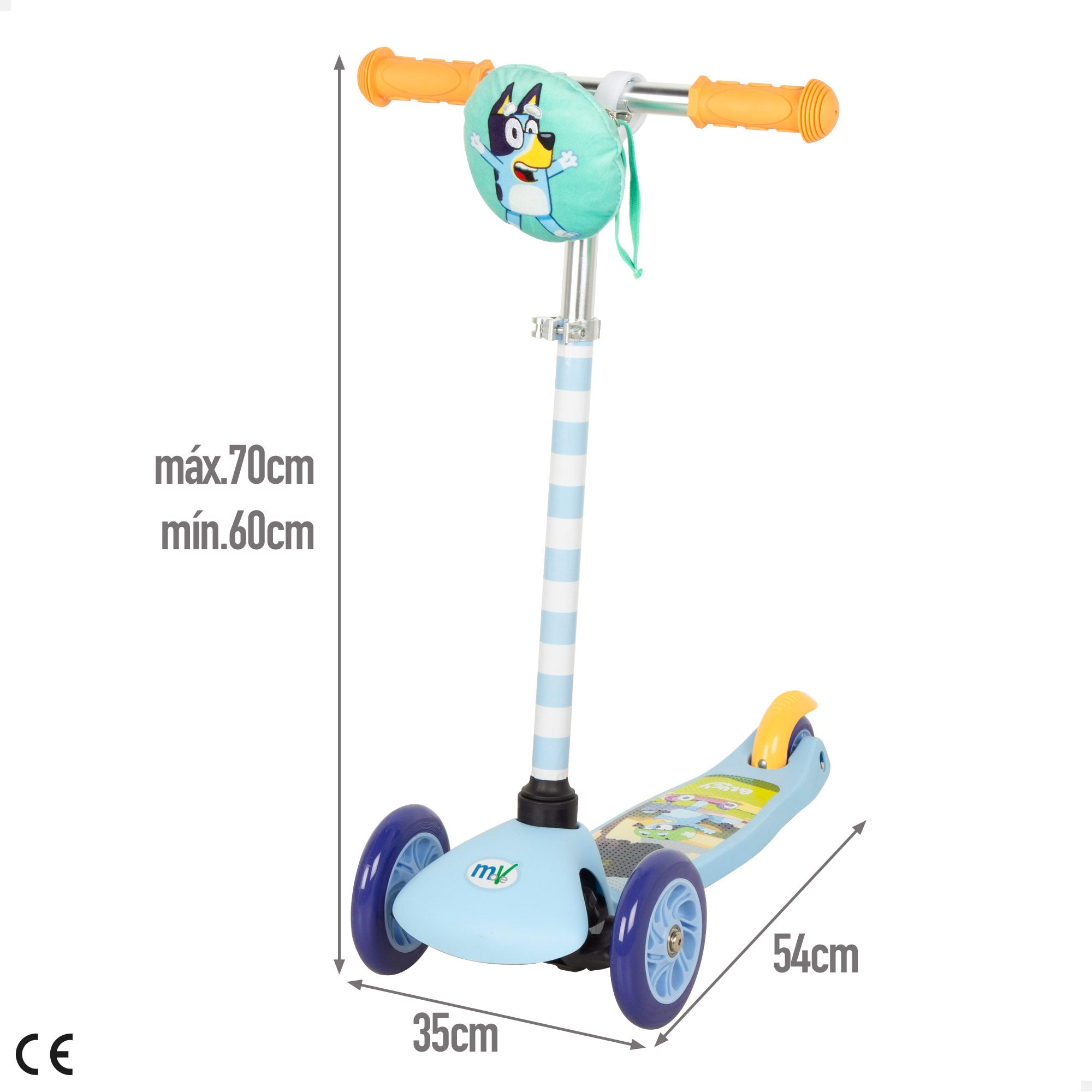 Bluey Patinete infantil 3 ruedas con bolsa delantera