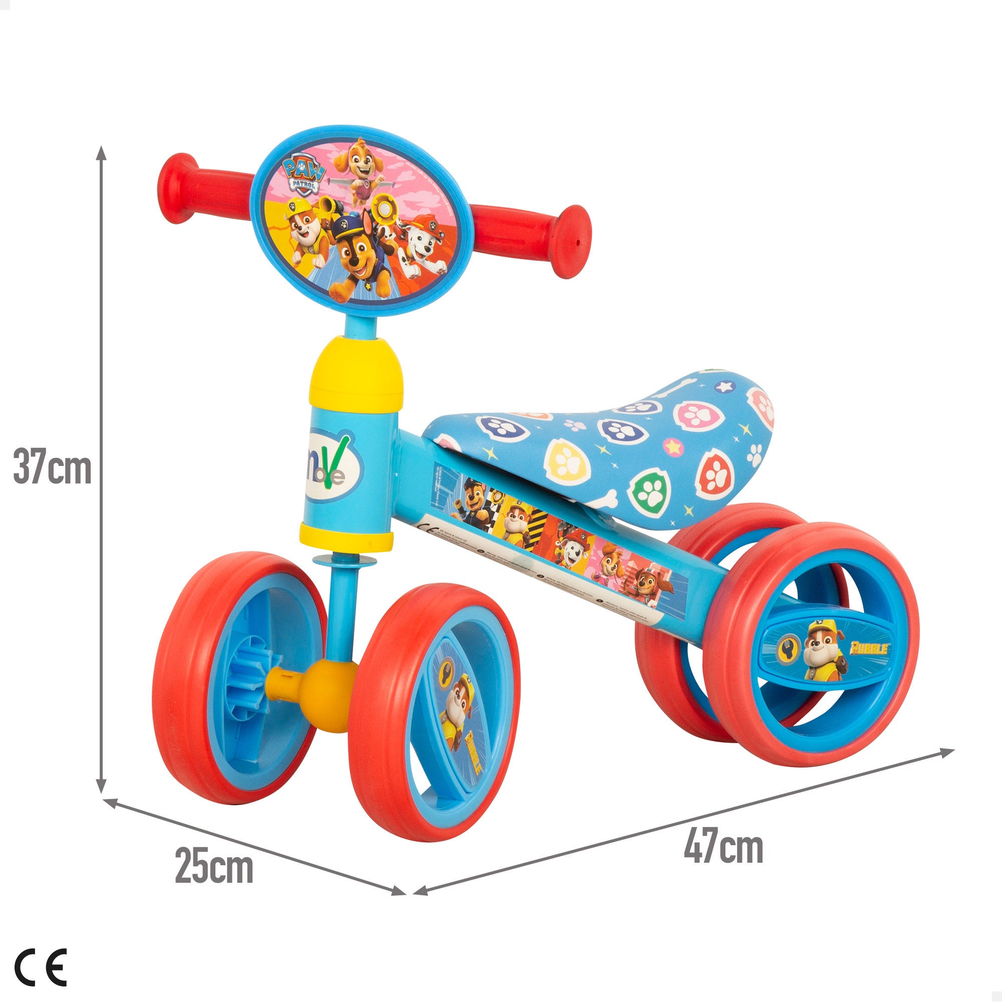 Triciclo infantil Patrulha Pata, 47x25x37 cm, peso máximo de 15 kg