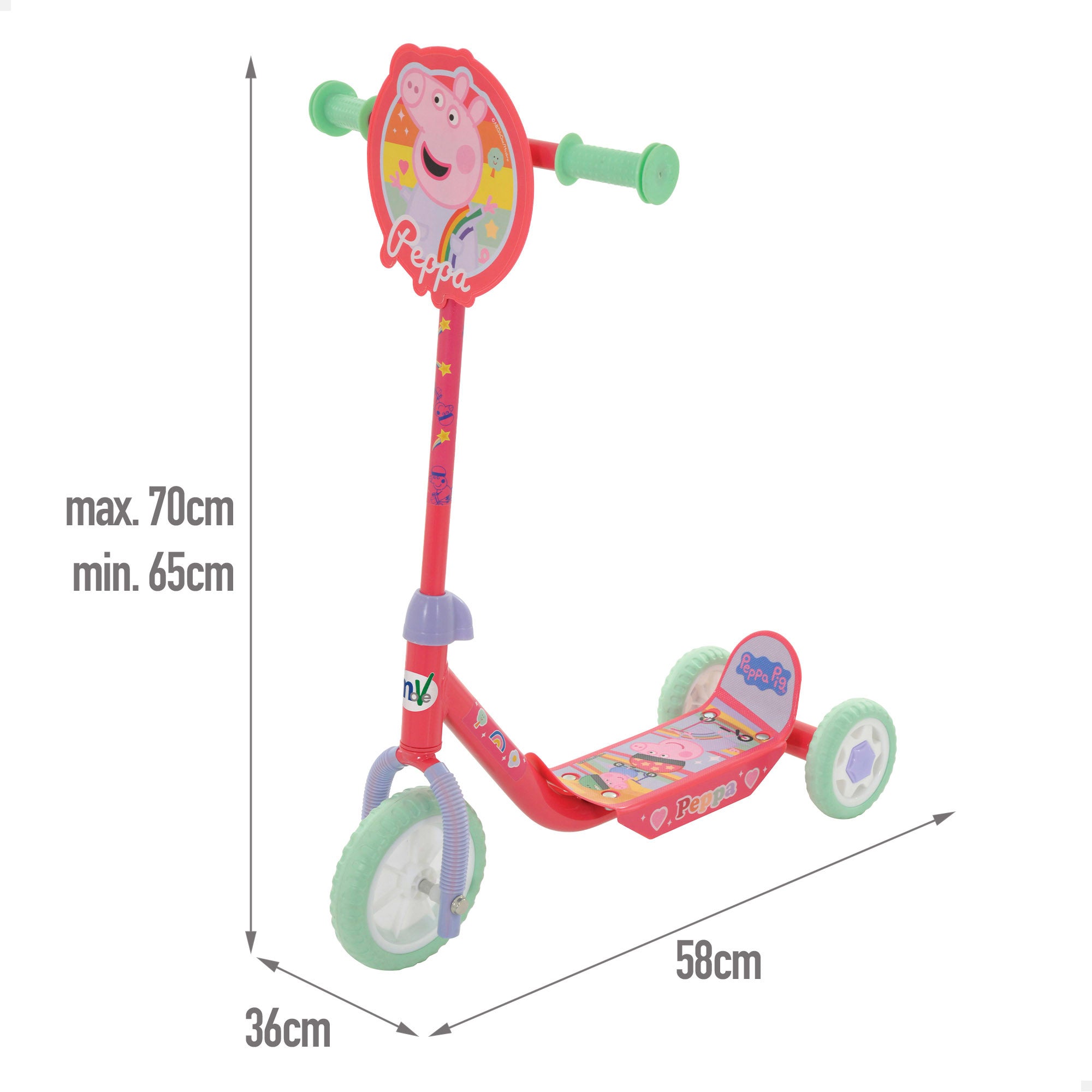 Peppa Pig Patinete 3 ruedas 58x36x65-70 cm máx. 20 kg + 2 años