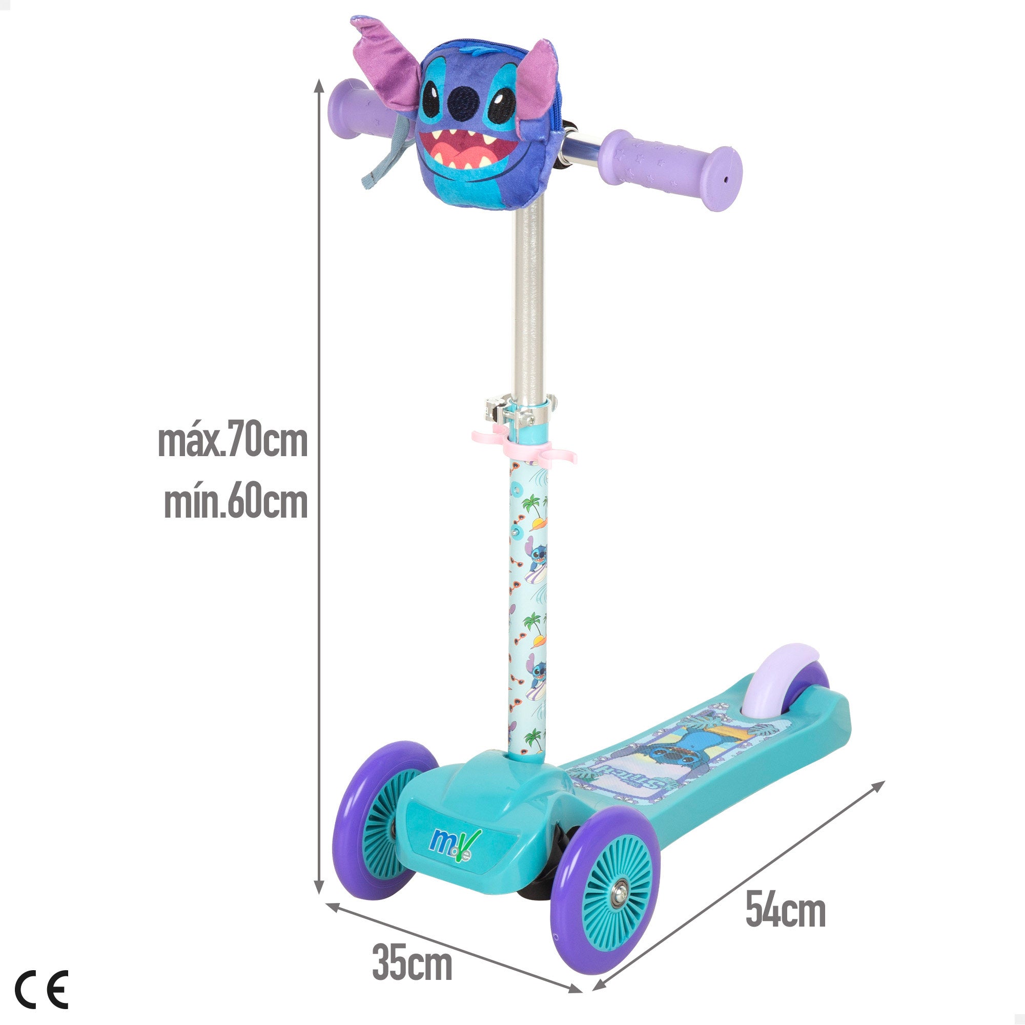 Stitch Patinete infantil 3 ruedas con bolsillo delantero