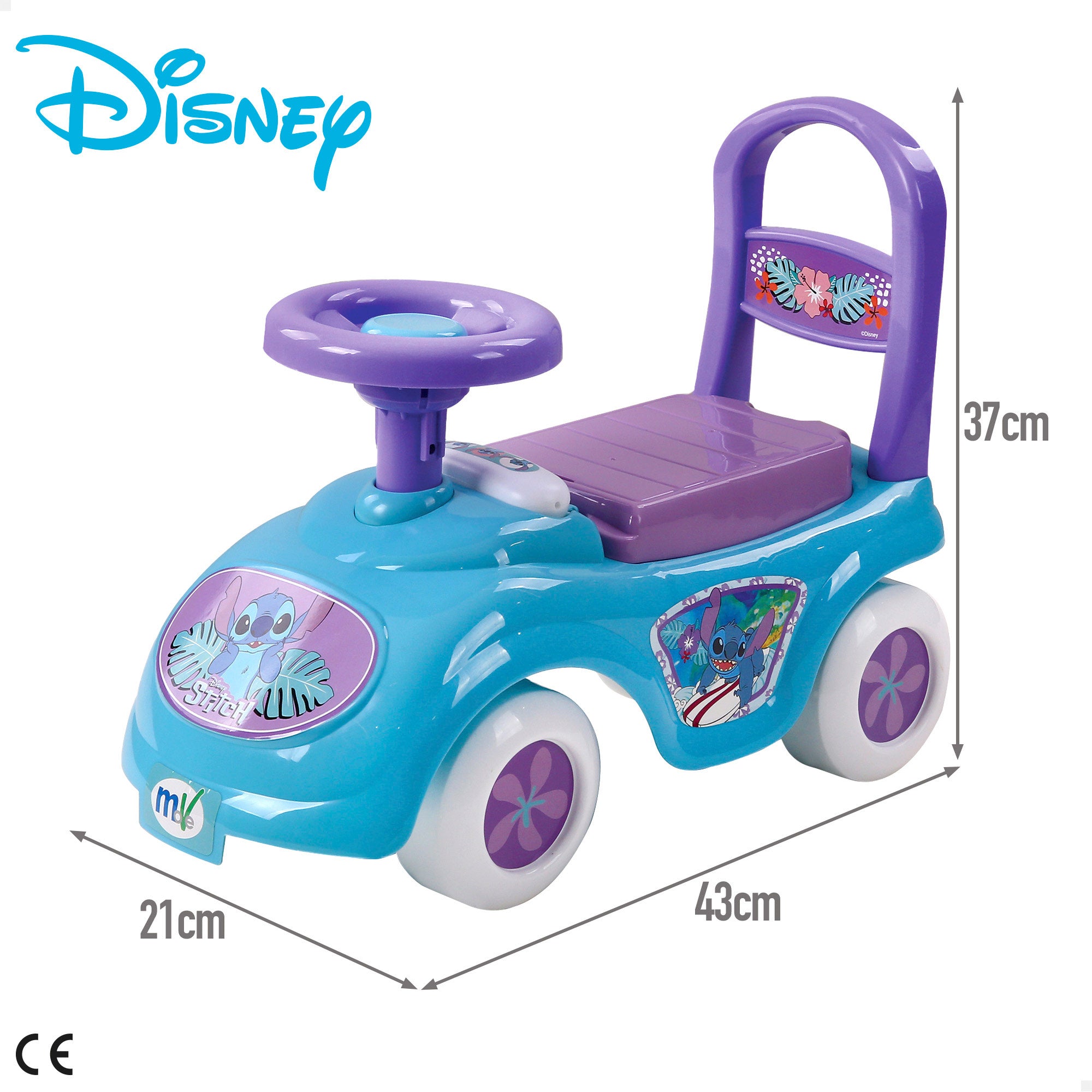 Brinquedo Stitch para montar com telefone, buzina e compartimento para guardar coisas.