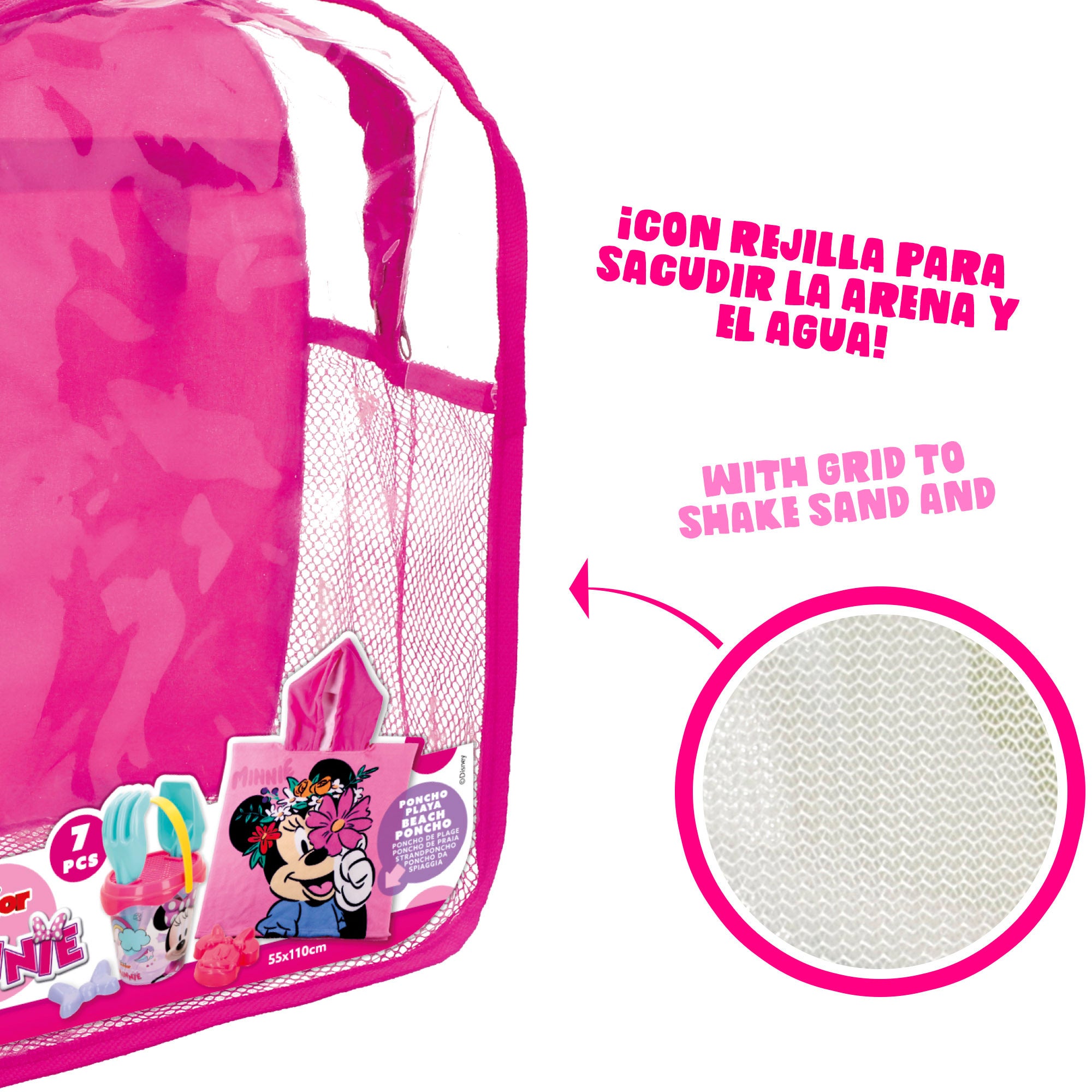 Minnie Set cubo de playa con poncho, accesorios y mochila