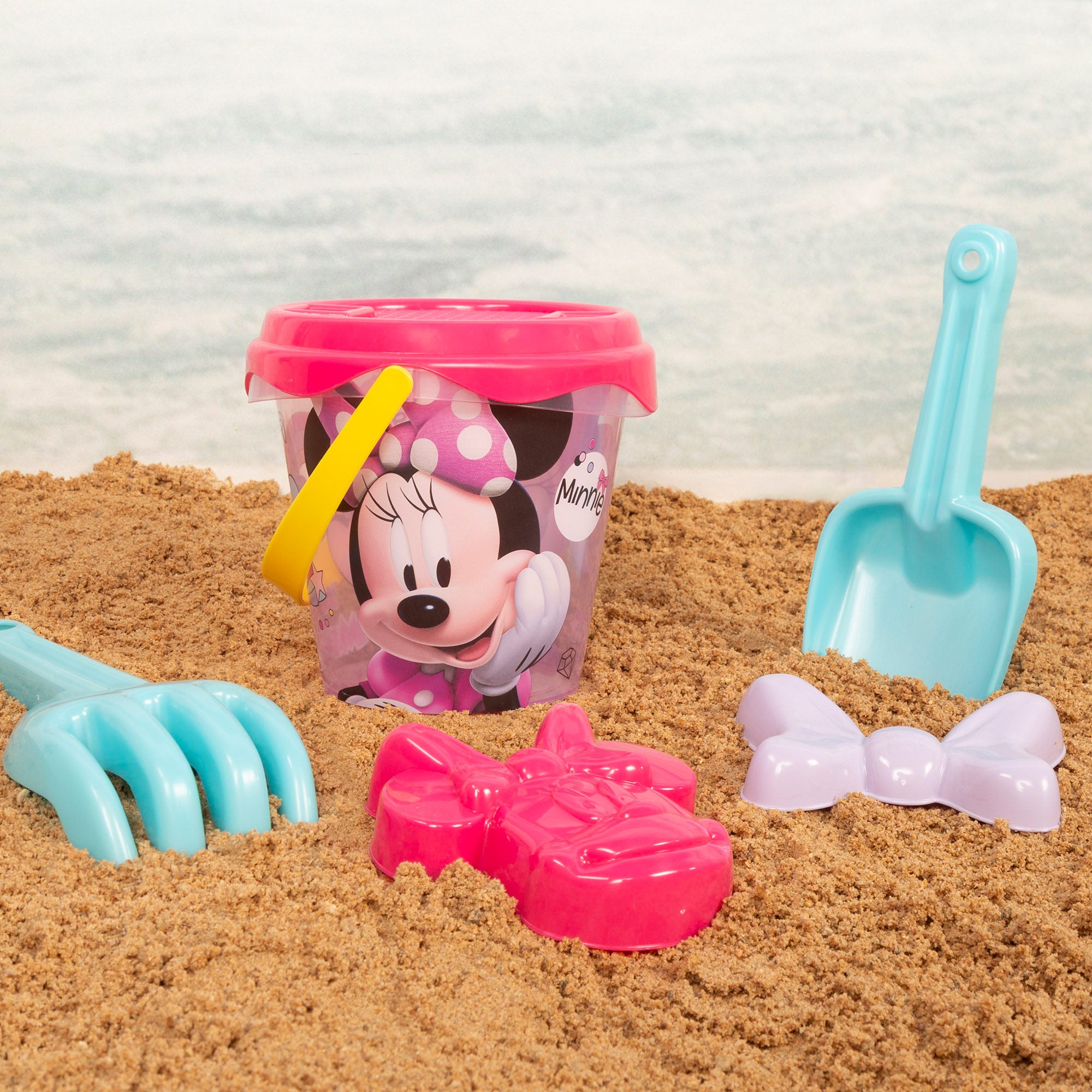 Minnie Set cubo de playa con poncho, accesorios y mochila
