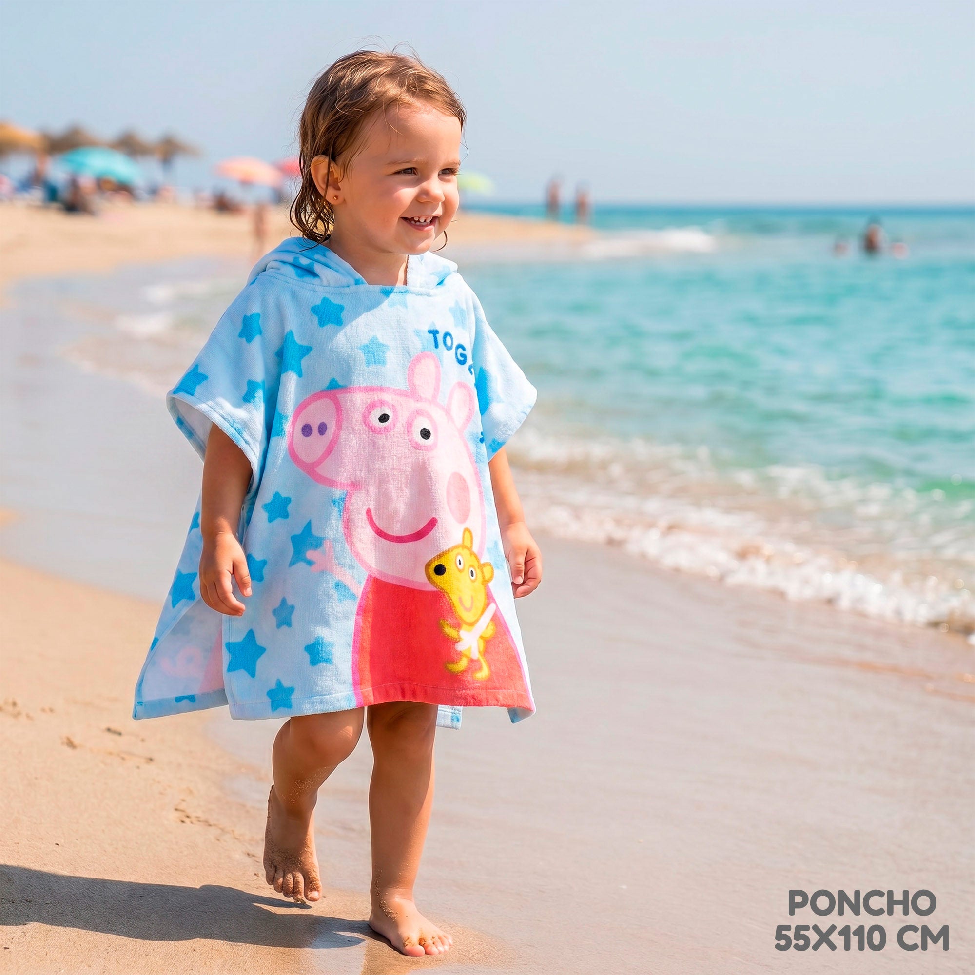 Peppa Pig Set cubo de playa con poncho, accesorios y mochila
