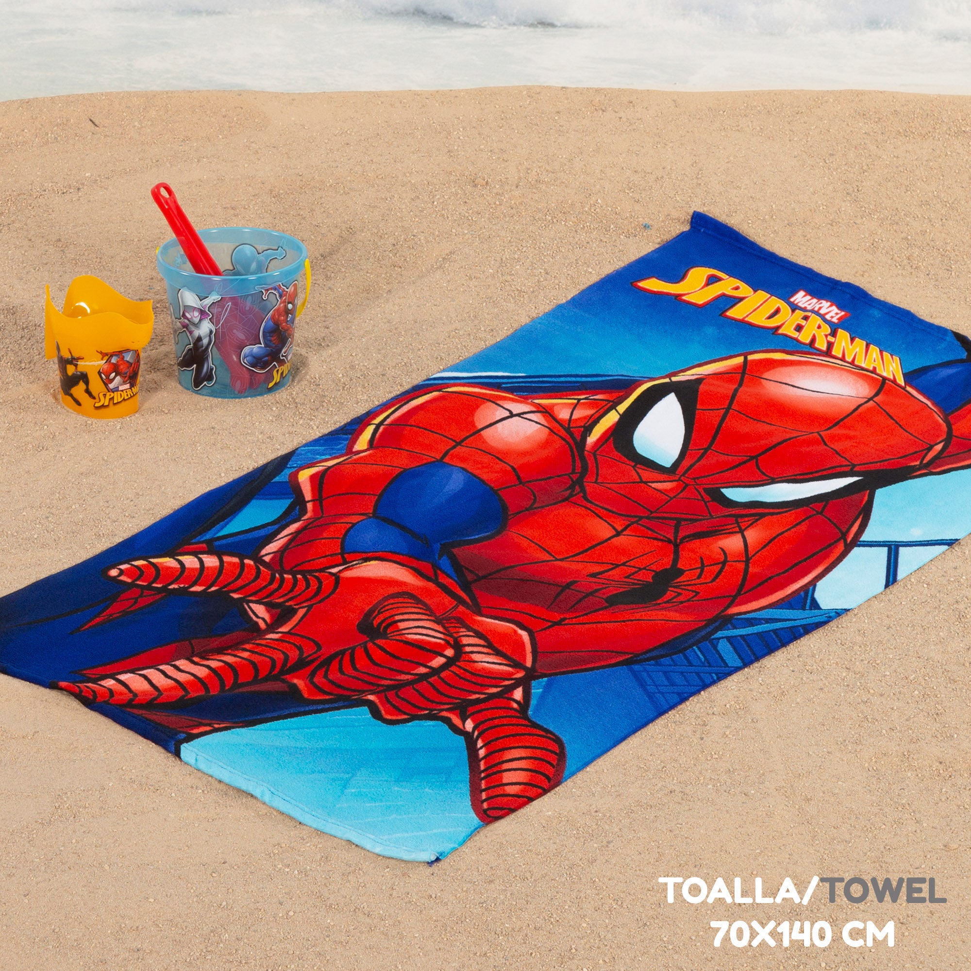 Spider-Man Set cubo de playa con toalla, accesorios y bolsa
