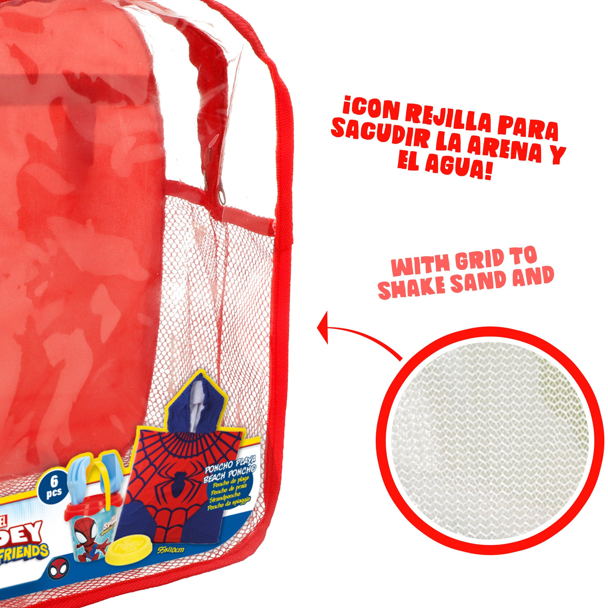 Spidey Set cubo de playa con poncho, accesorios y mochila