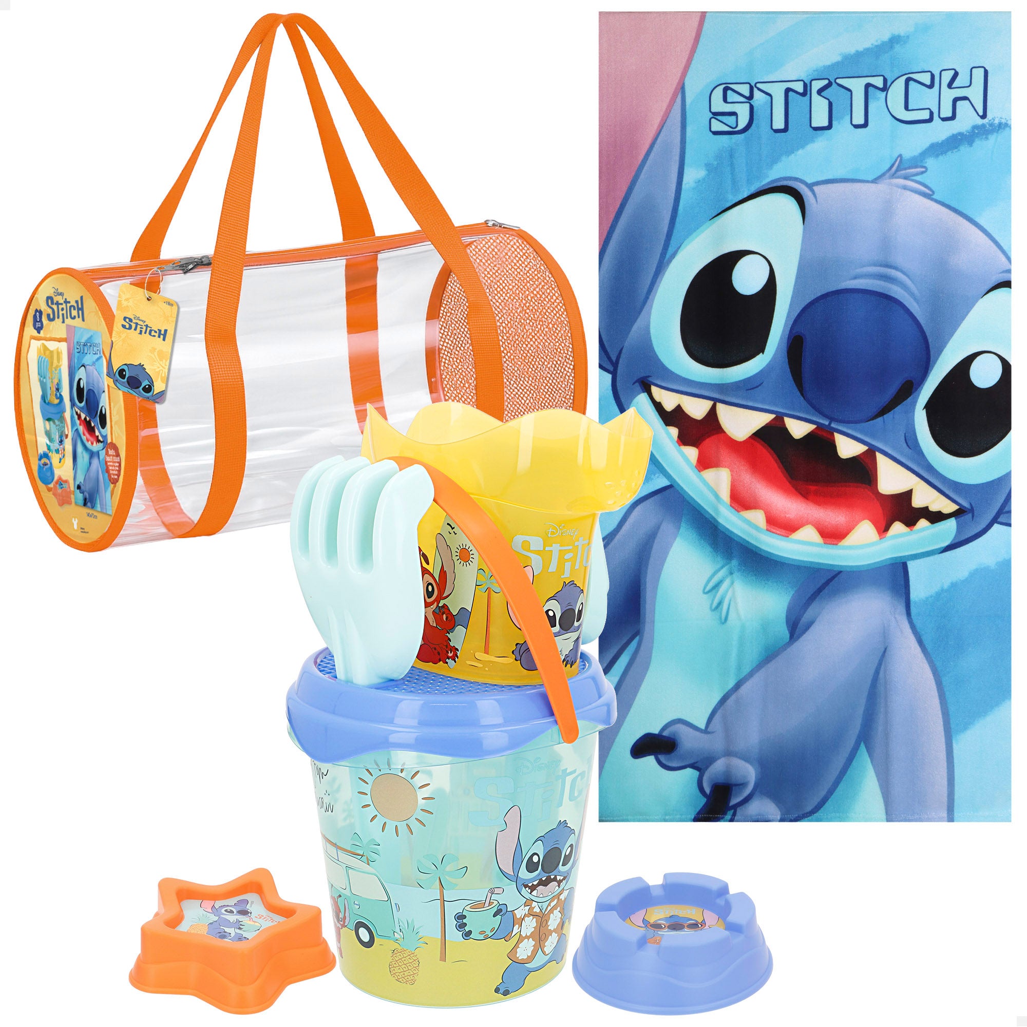 Stitch Set cubo de playa con toalla, accesorios y bolsa