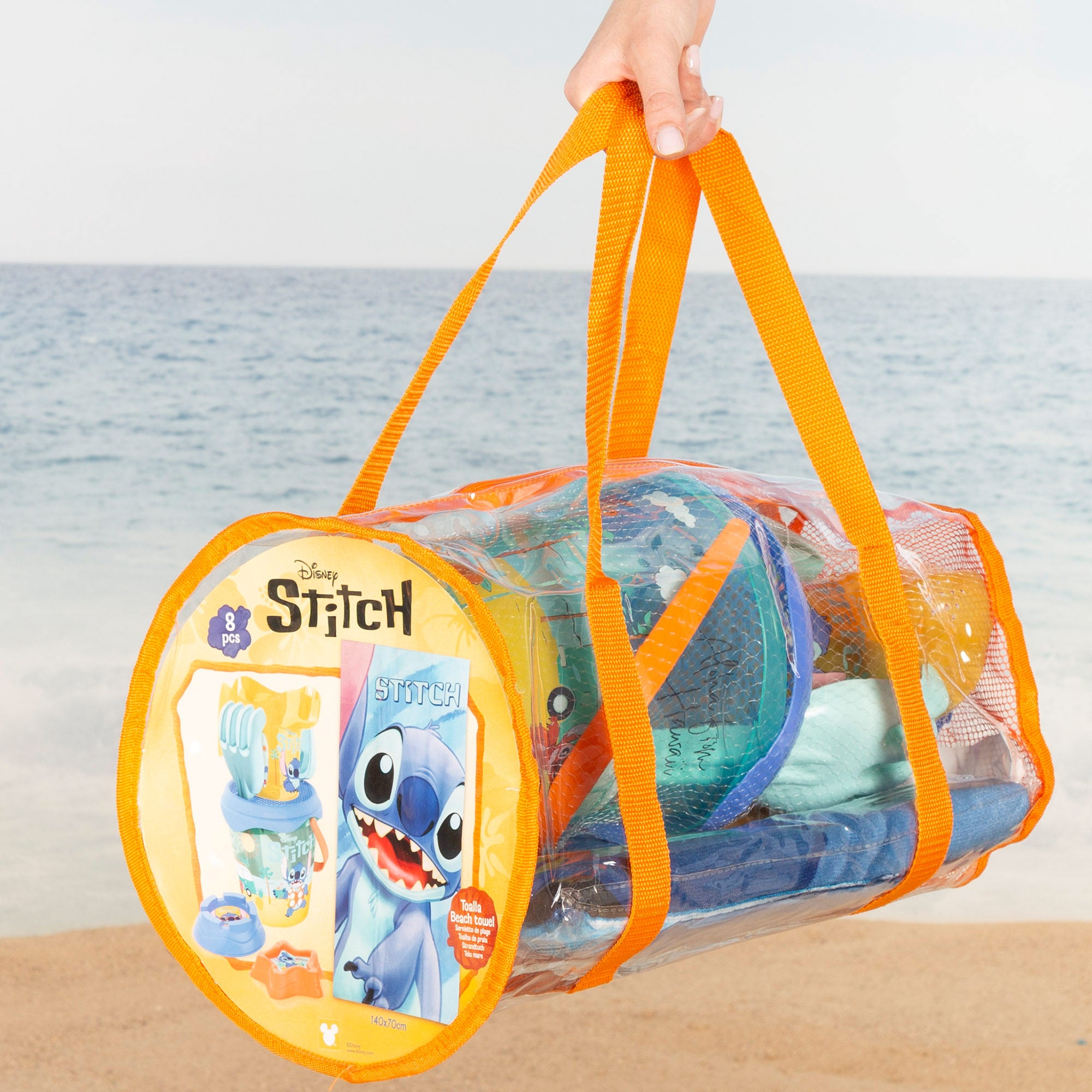 Stitch Set cubo de playa con toalla, accesorios y bolsa