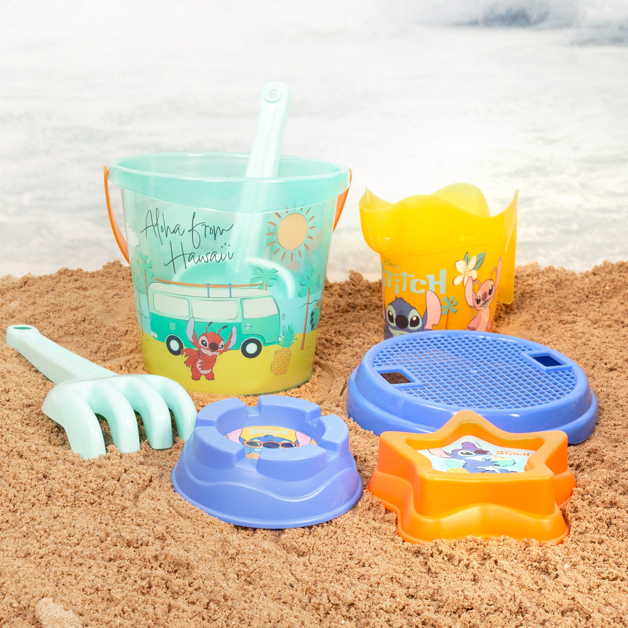 Stitch Set cubo de playa con toalla, accesorios y bolsa