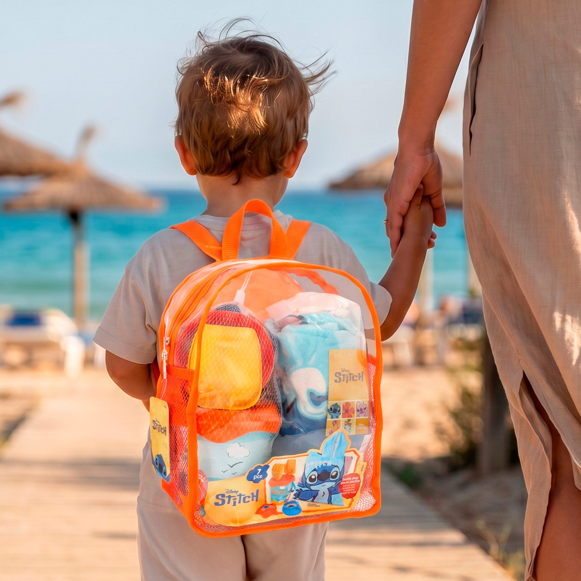 Stitch Set cubo de playa con poncho, accesorios y mochila