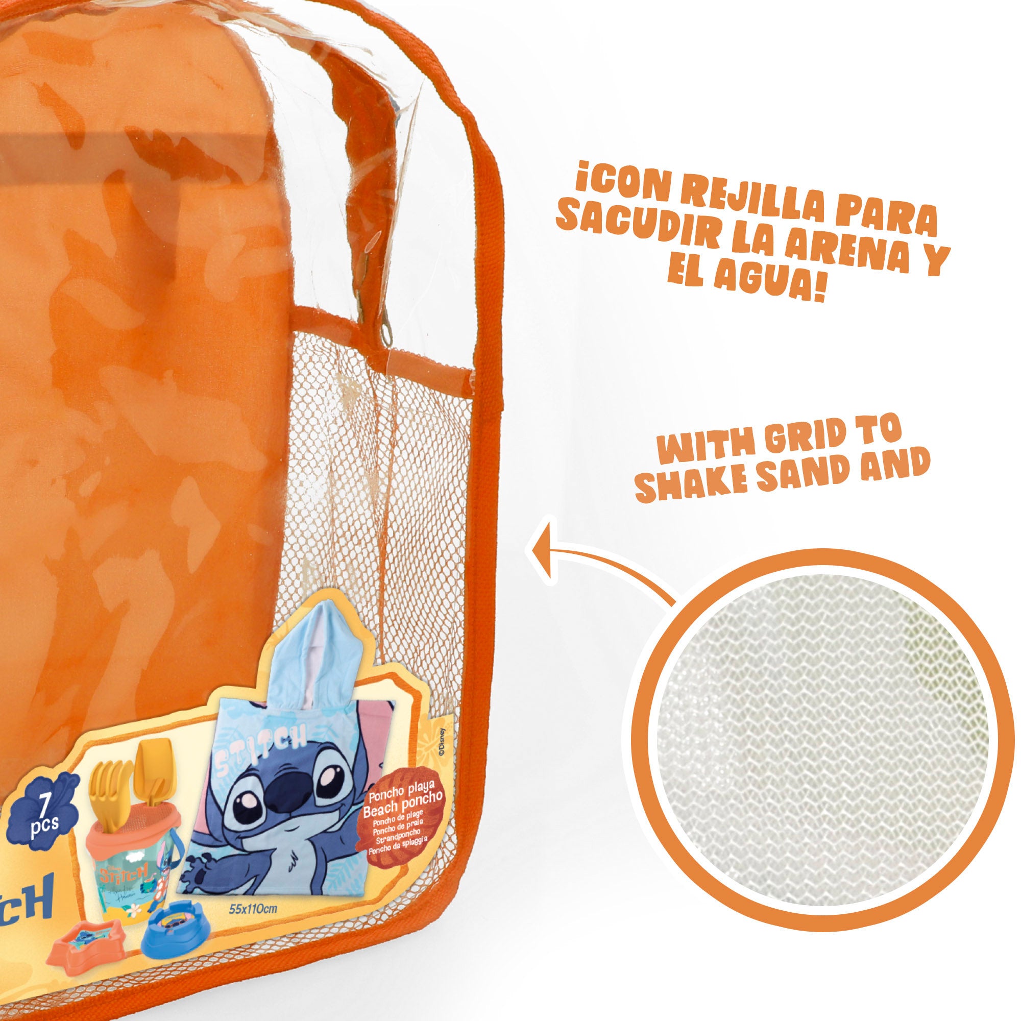 Stitch Set cubo de playa con poncho, accesorios y mochila