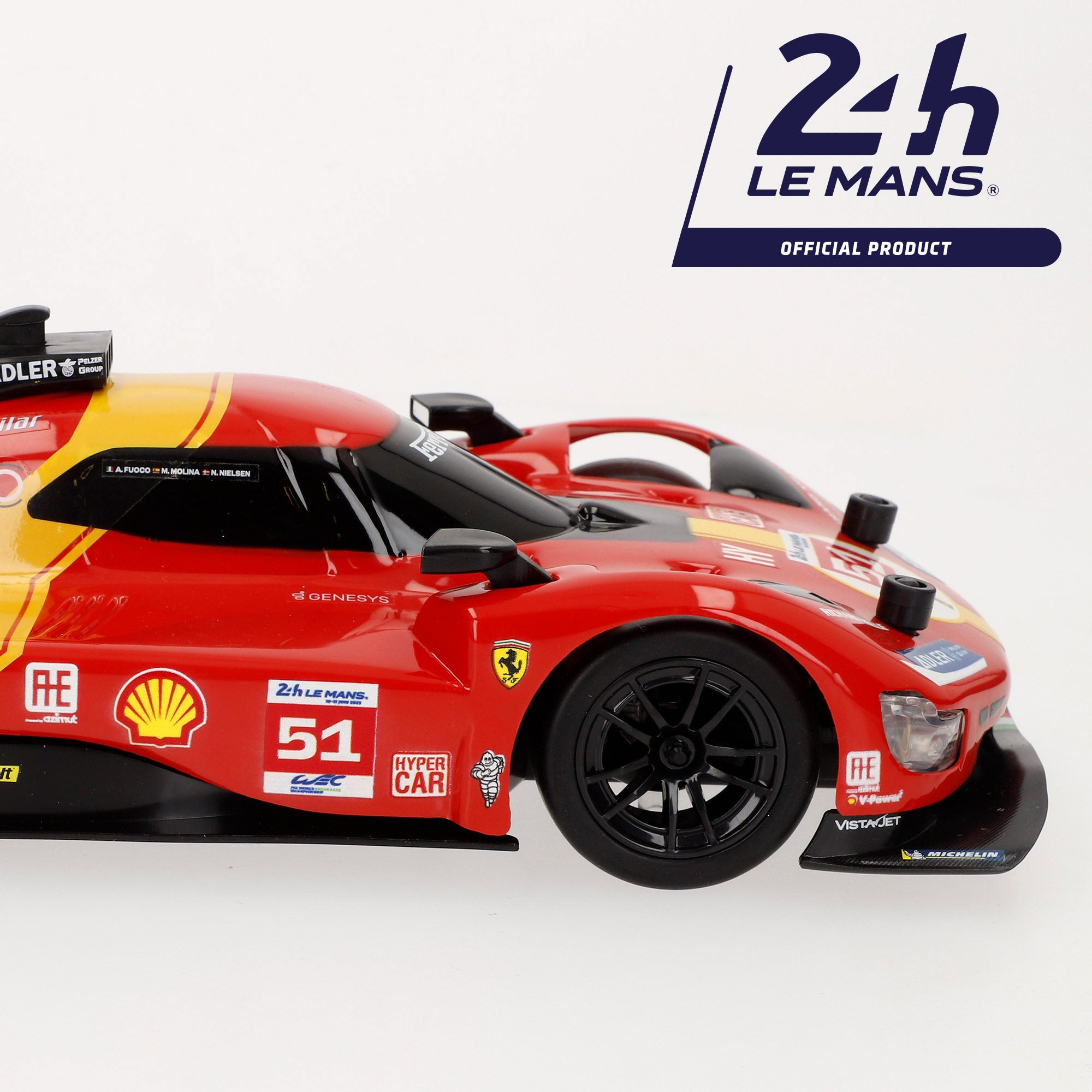 Carro telecomandado Maisto Ferrari 499P LMH (Campeão das 24 Horas de Le Mans de 2023) com luzes, escala 1:16.