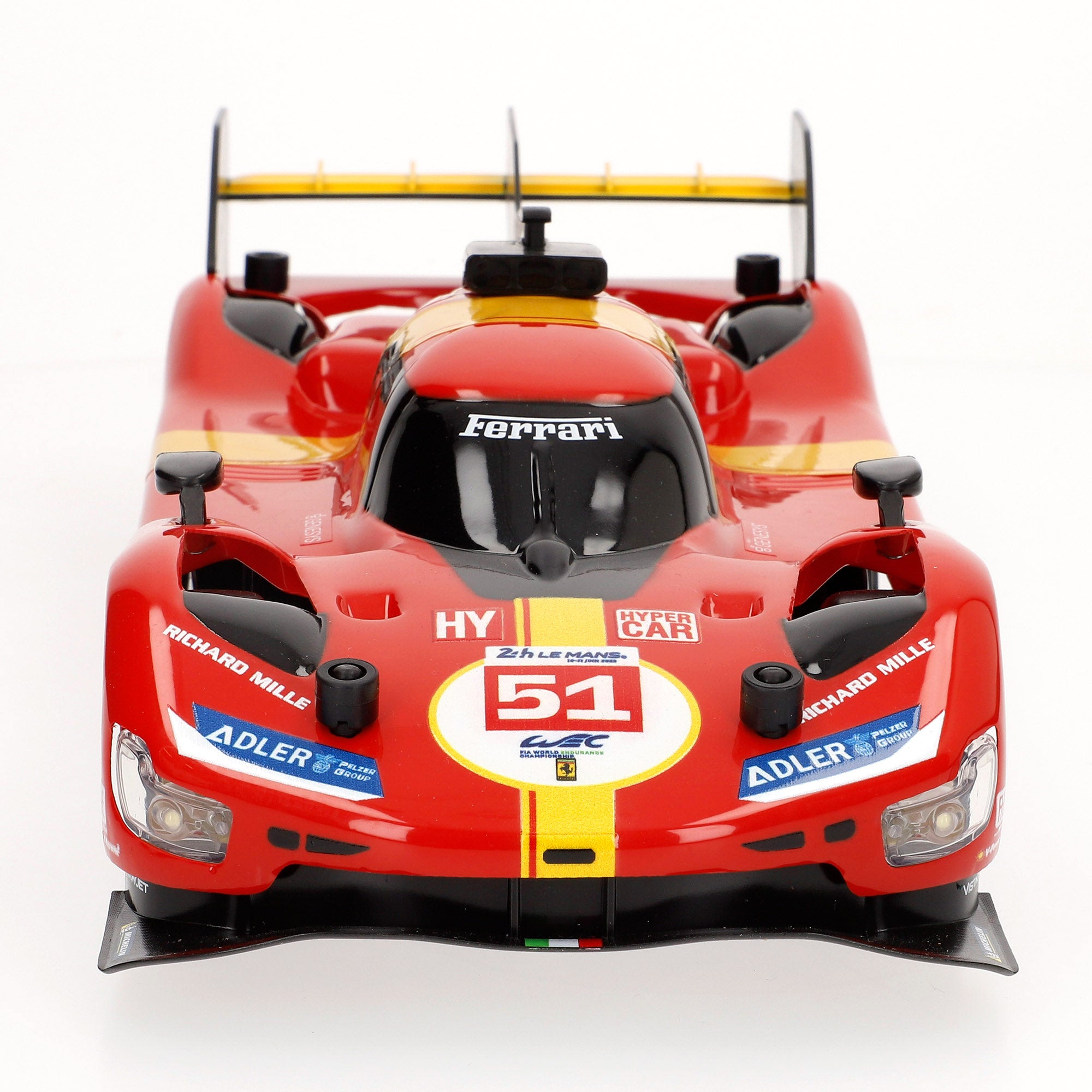 Carro telecomandado Maisto Ferrari 499P LMH (Campeão das 24 Horas de Le Mans de 2023) com luzes, escala 1:16.