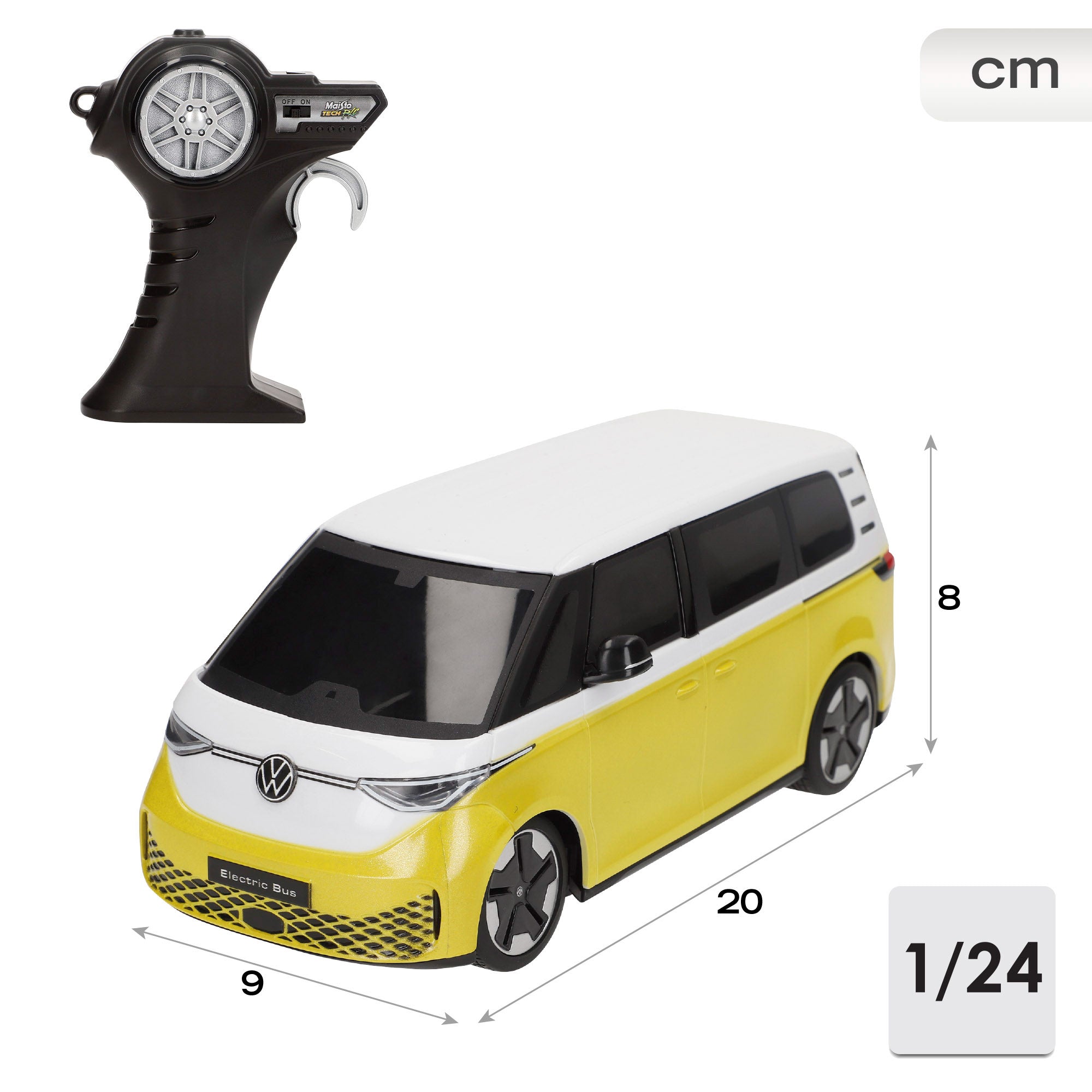 Carro telecomandado Maisto, autocarro elétrico Volkswagen, escala 1:24