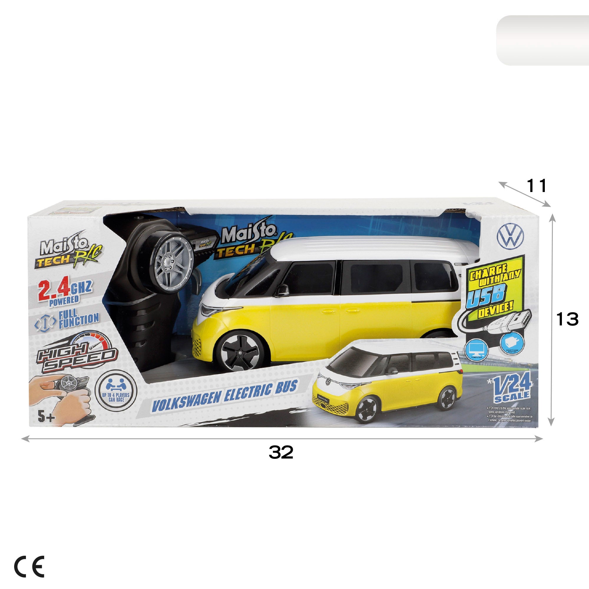 Carro telecomandado Maisto, autocarro elétrico Volkswagen, escala 1:24