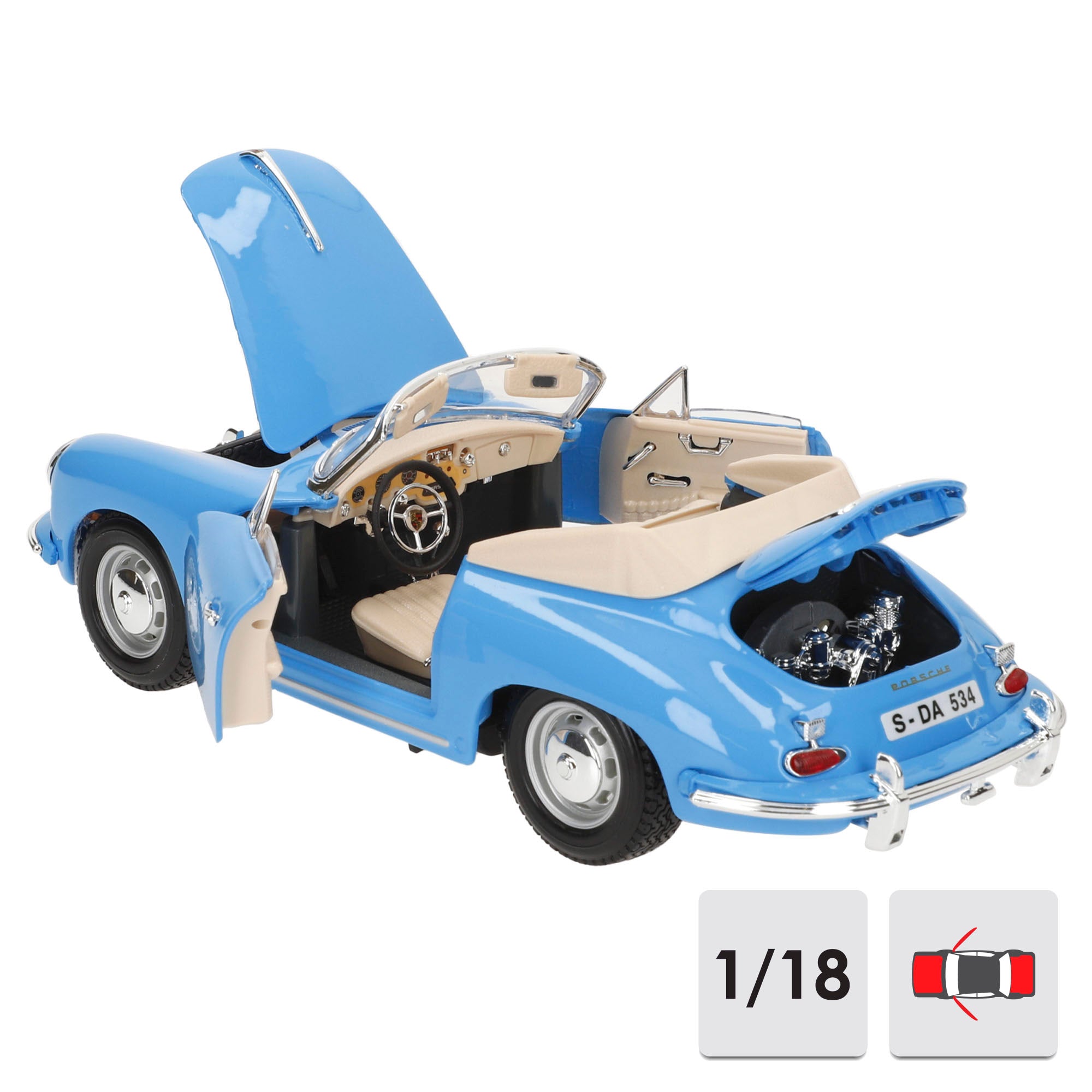 Burago Maqueta Coche Porsche 356B Cabriolet 1961 1:18