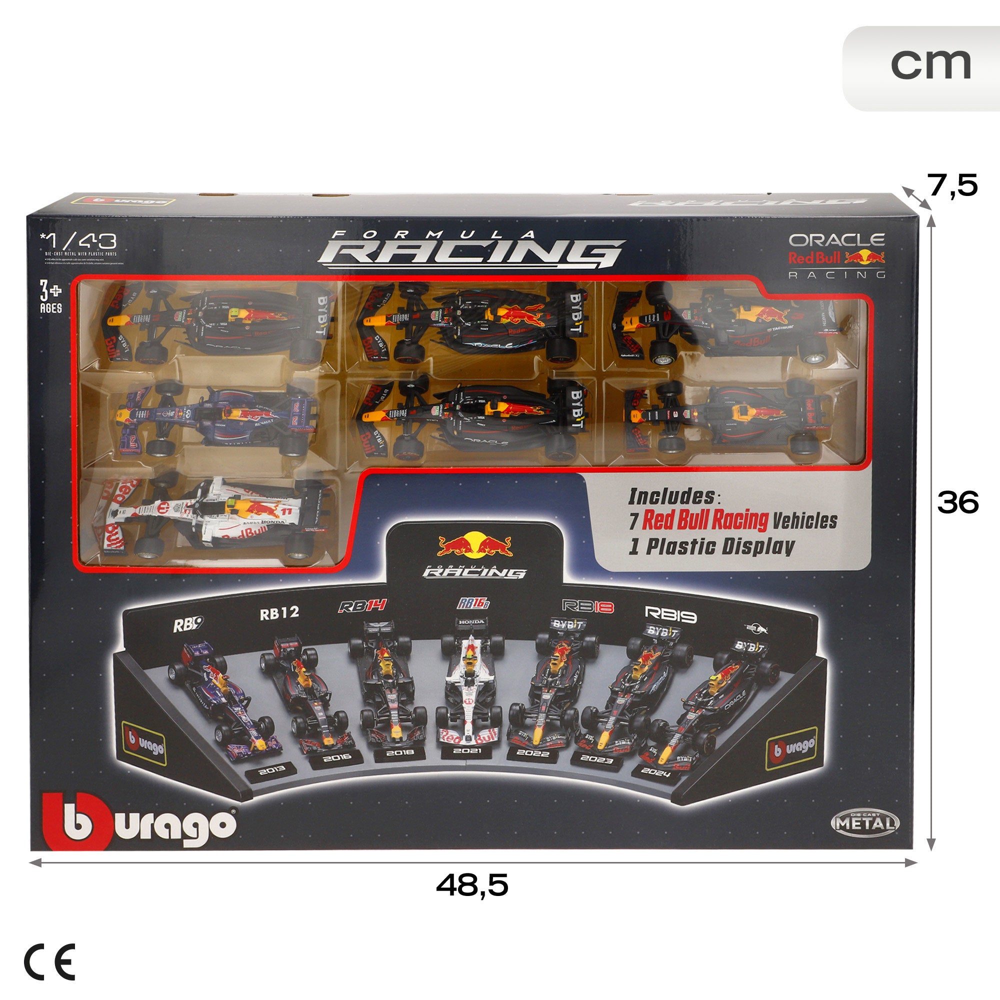 Burago Set 7 coches colección 1:43 F1 Red Bull con expositor