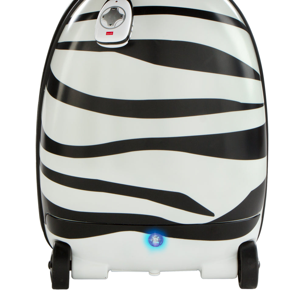 Carrinho infantil RASTAR com comando e estampado de zebra.