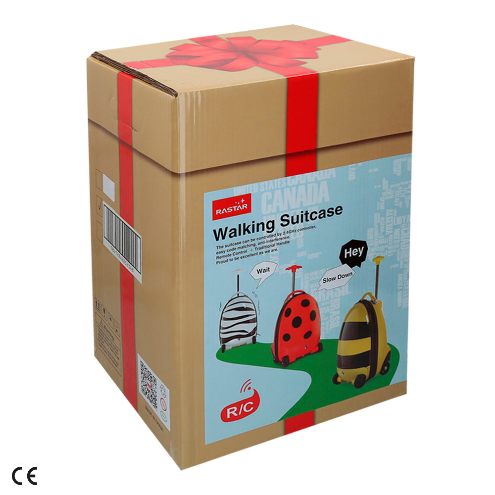 Carrinho infantil RASTAR com comando e estampado de zebra.