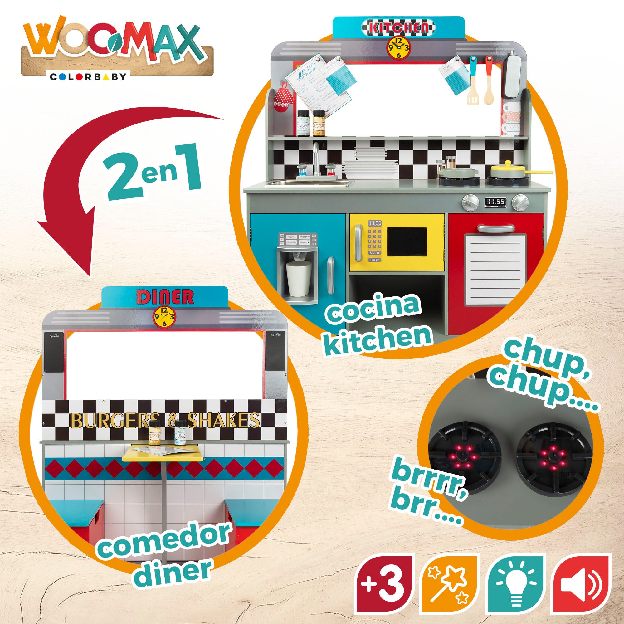 WOOMAX Cocinita de madera y bar retro