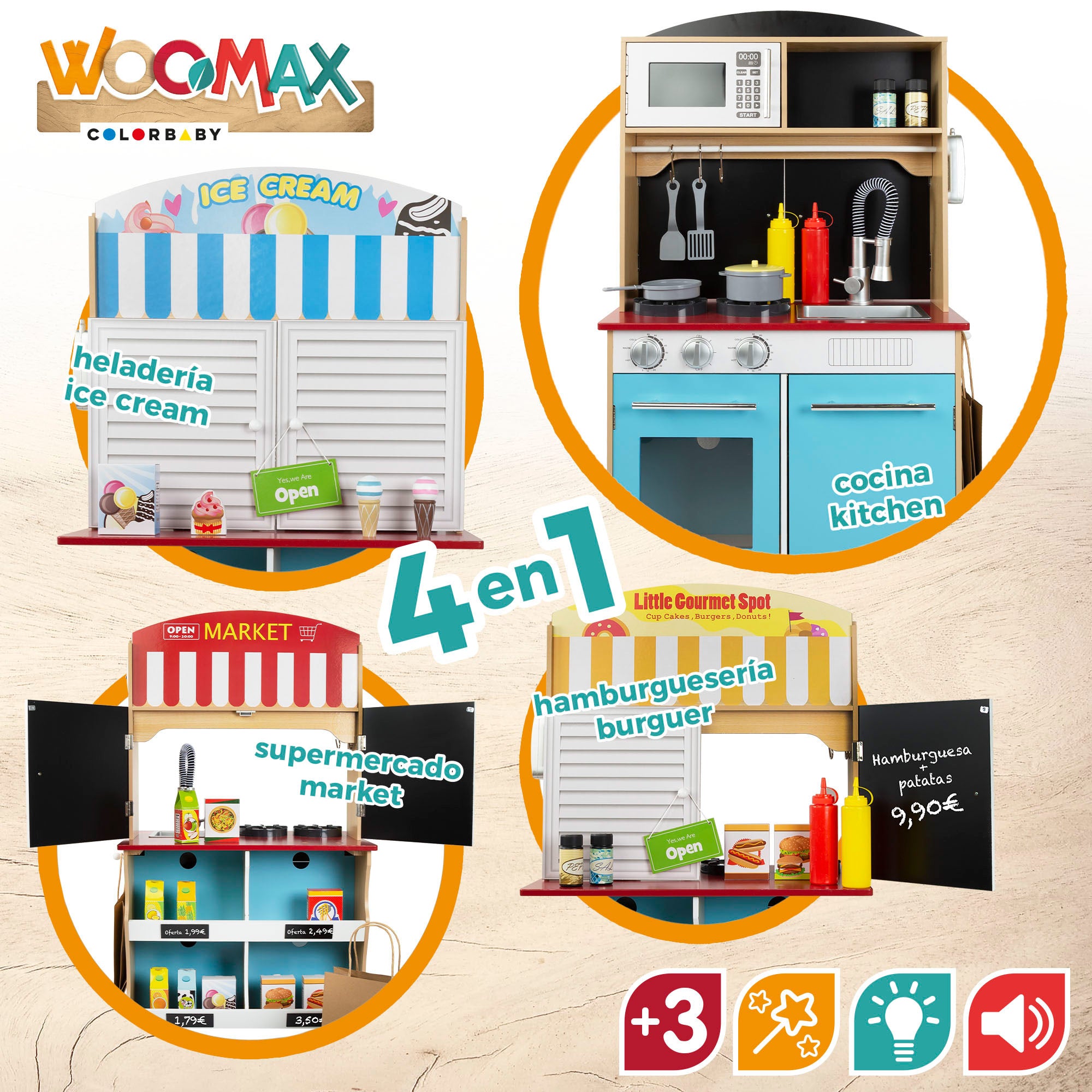 WOOMAX Heladería con cocinita de madera 2 en 1