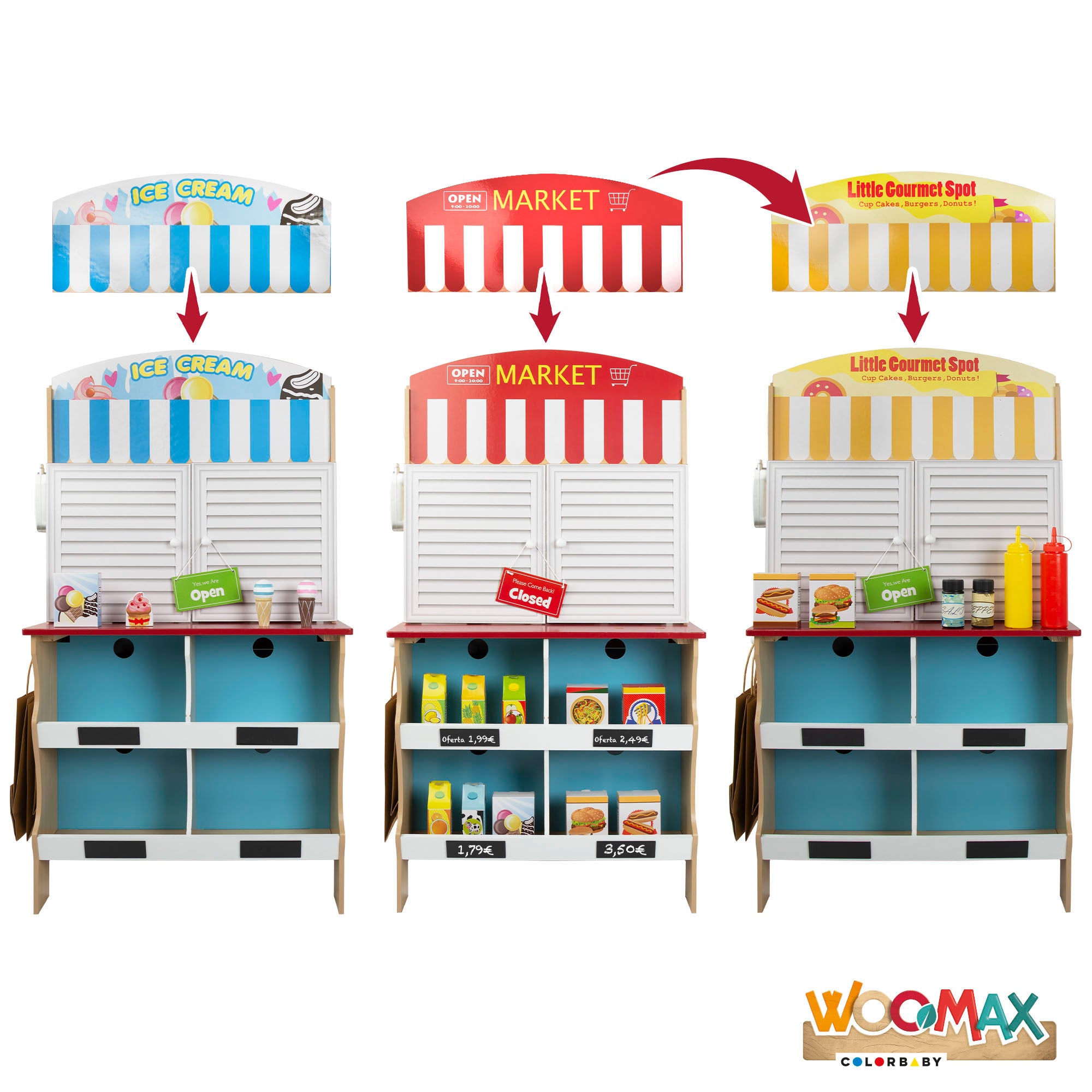 WOOMAX Heladería con cocinita de madera 2 en 1