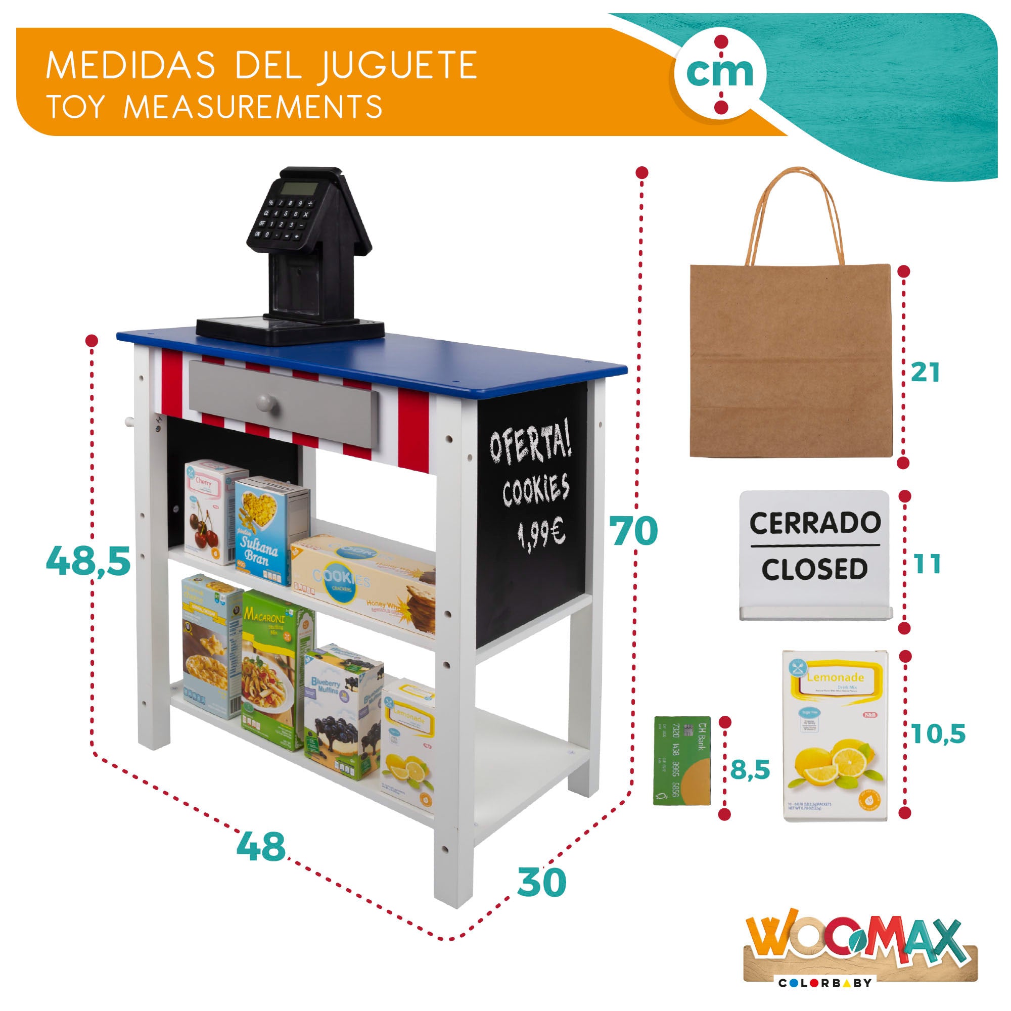 WOOMAX Supermercado madera  juguete con accesorios