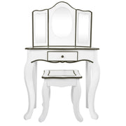 Teamson Tocador de madera blanco y gris con taburete