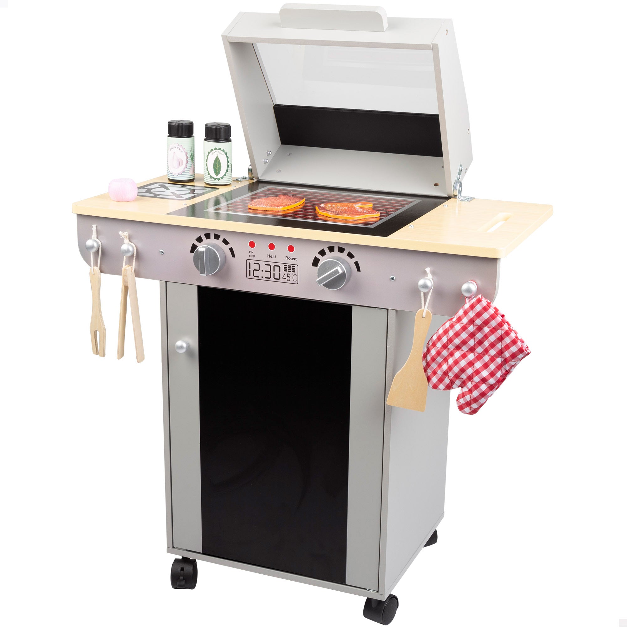 Teamson Barbacoa de madera de juguete portátil con pizarra y 9 accesorios