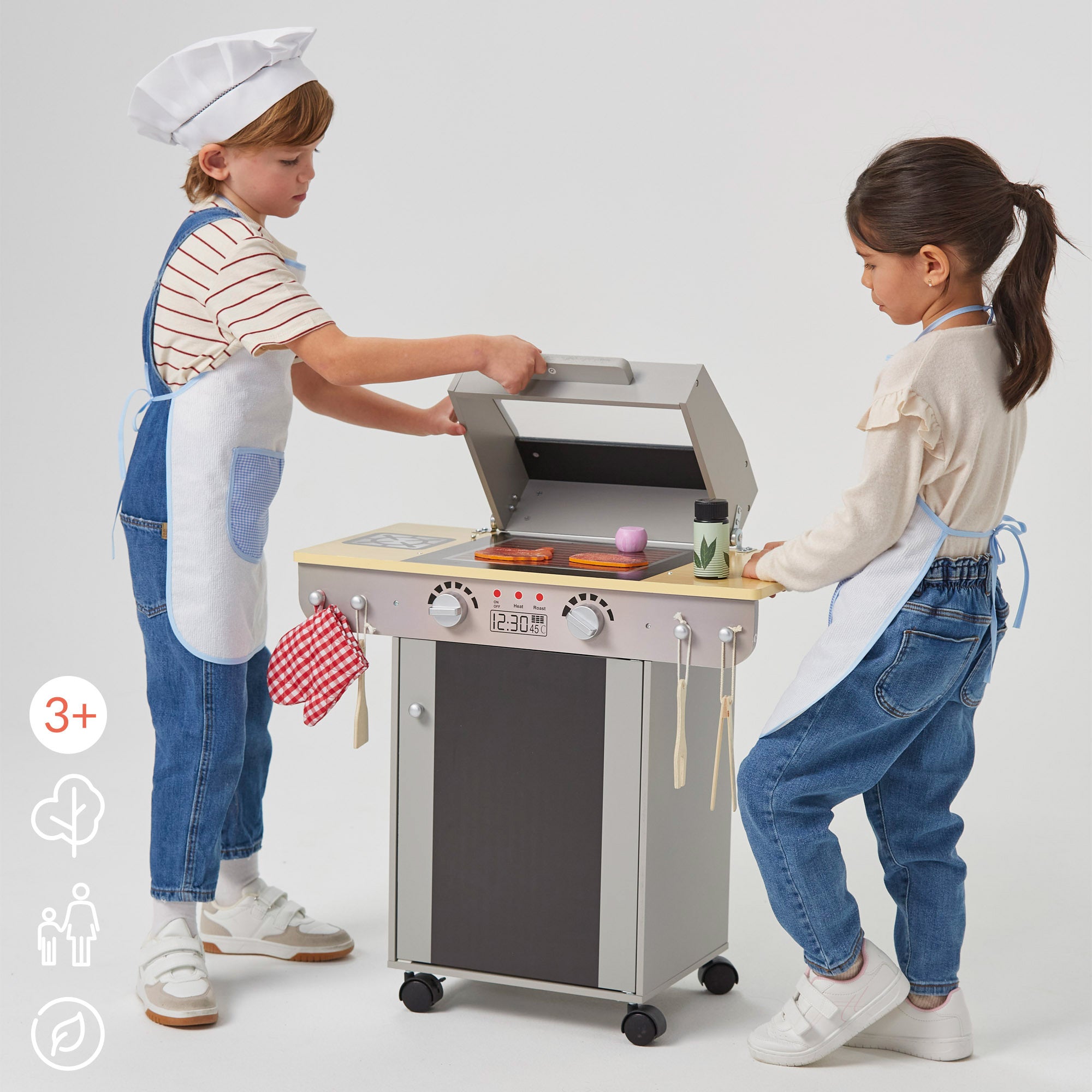 Teamson Barbacoa de madera de juguete portátil con pizarra y 9 accesorios