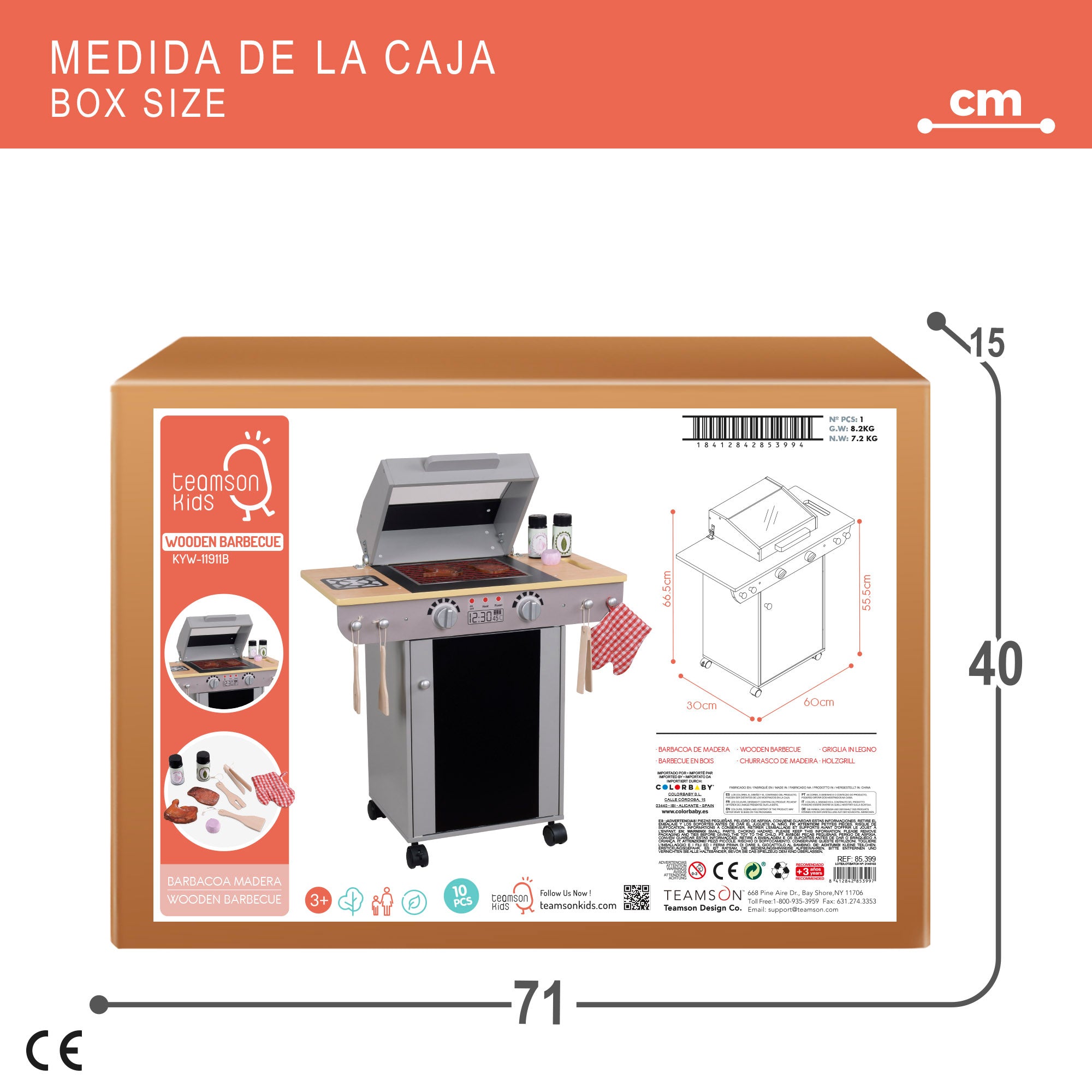 Teamson Barbacoa de madera de juguete portátil con pizarra y 9 accesorios
