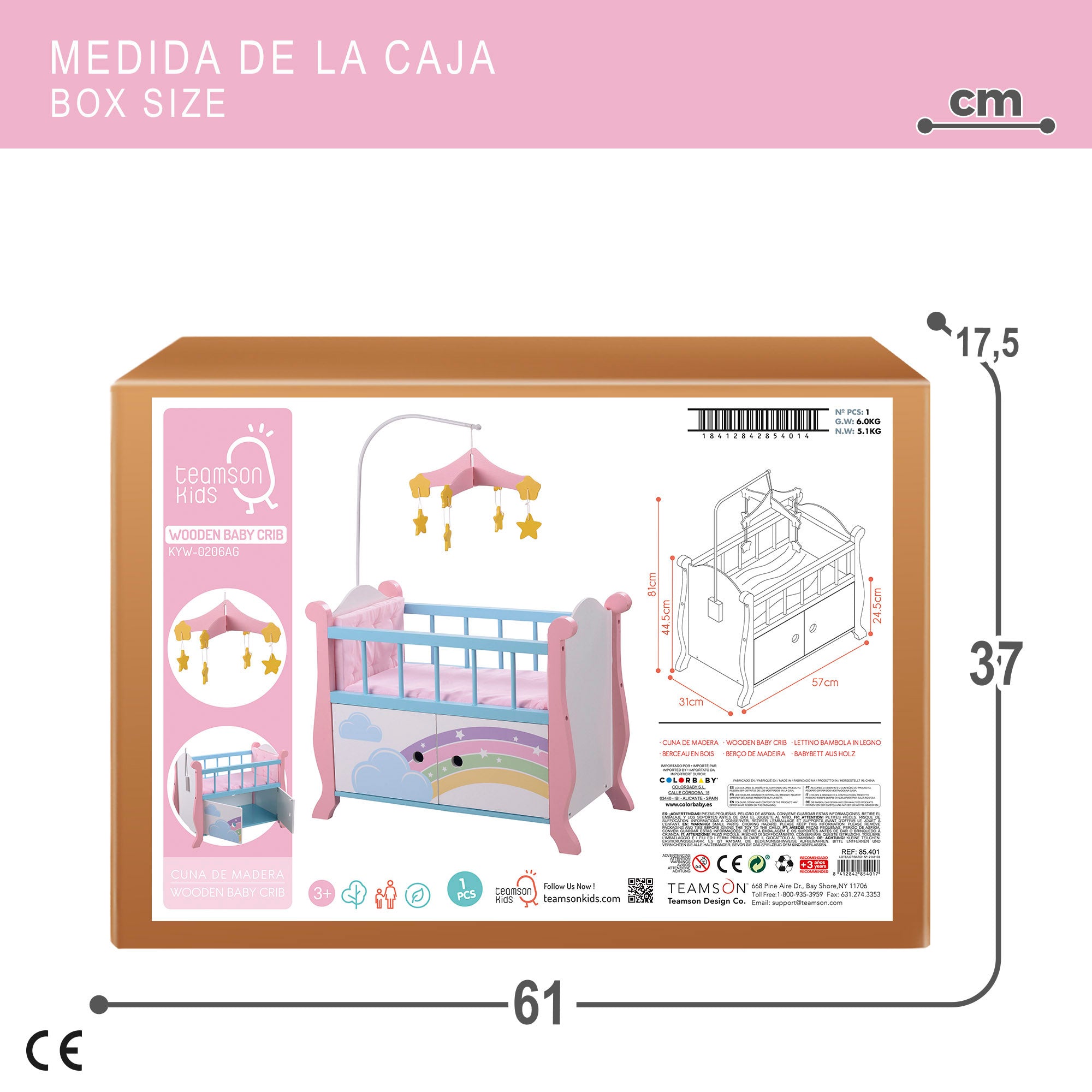 Teamson Cuna para muñecas de madera