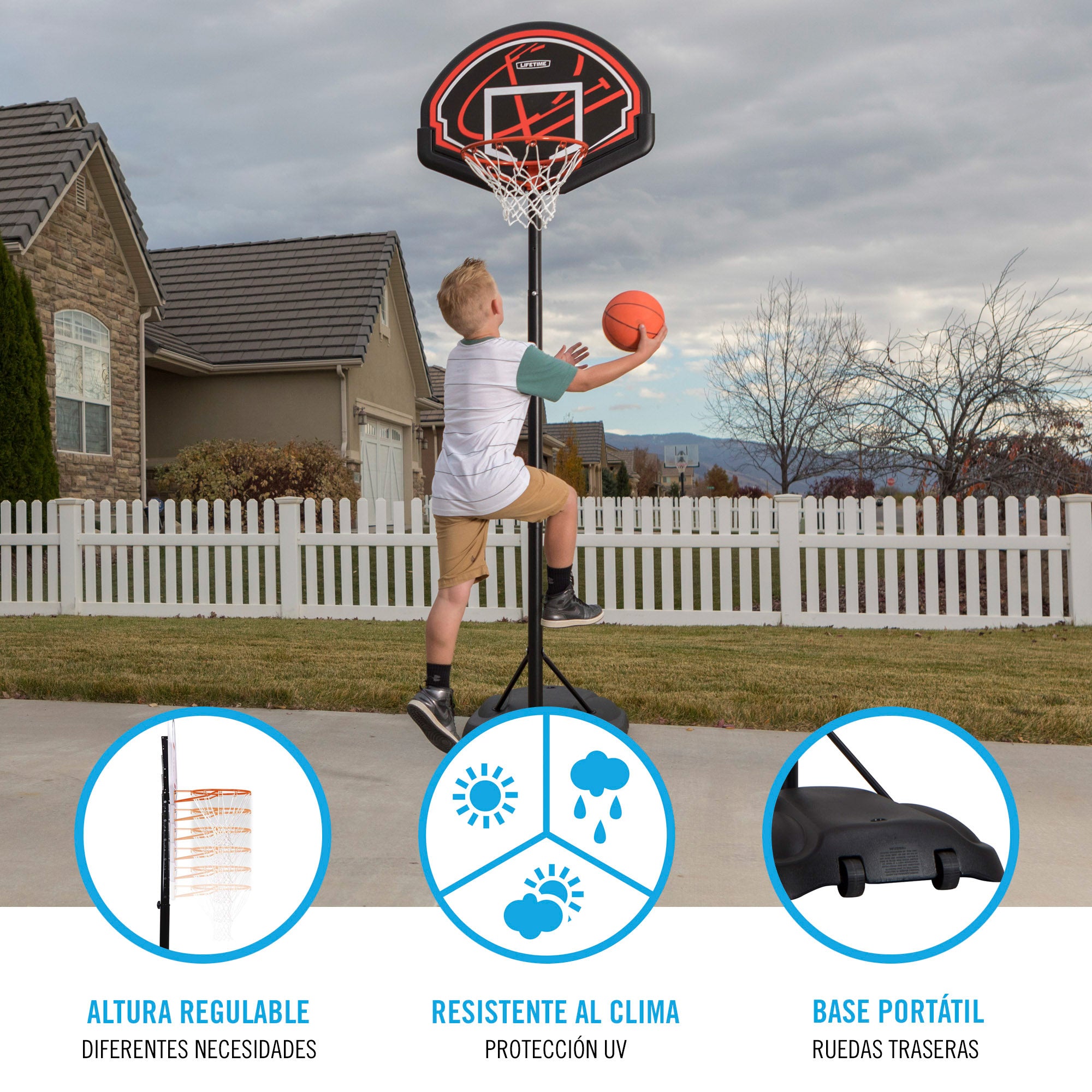 Canasta baloncesto ultrarresistente Lifetime Altura regulable 165/222 cm UV100